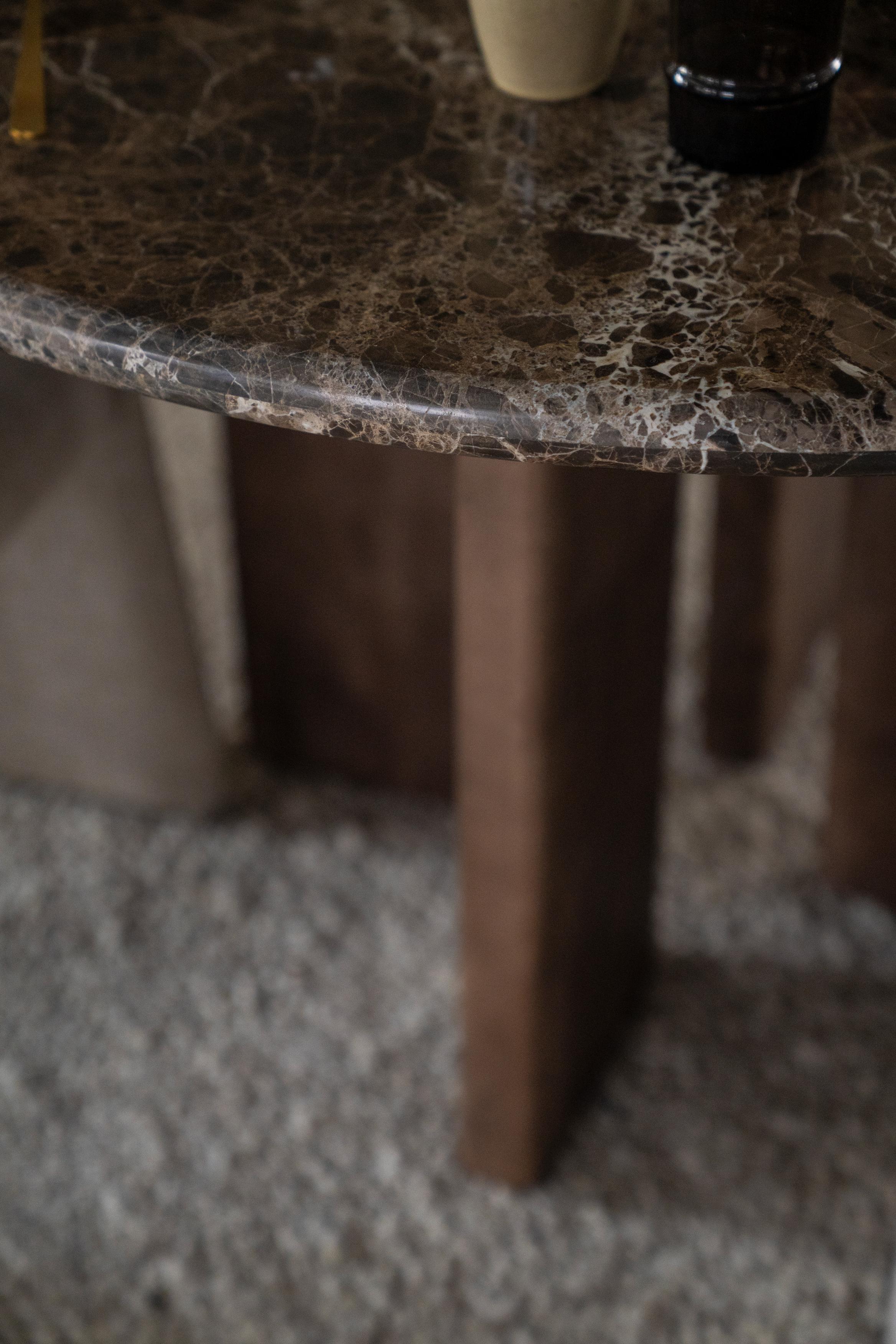 LANDO table dark brown marble with wooden base