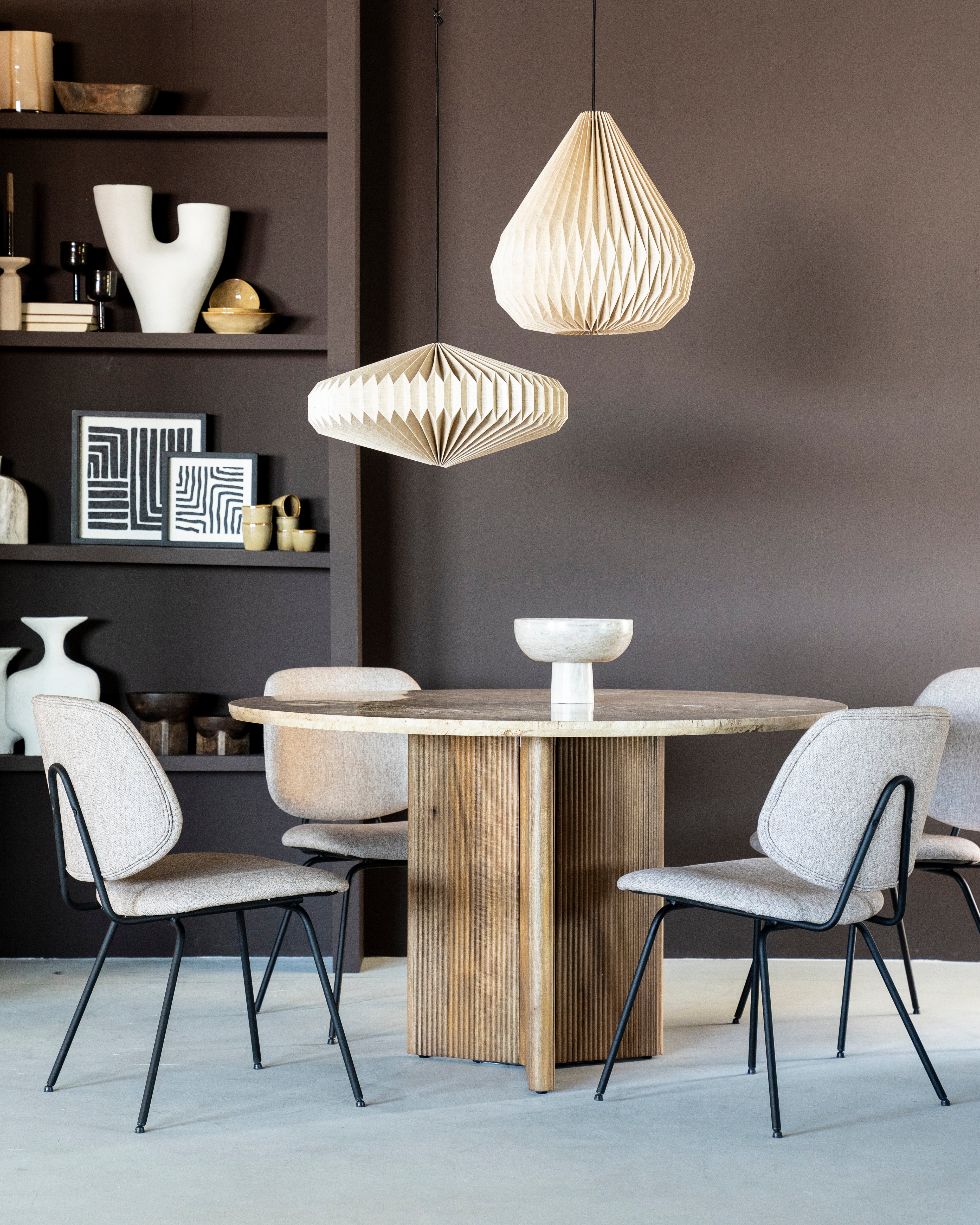Ronde tafel SARA lichtbeige travertijn met mango-hout