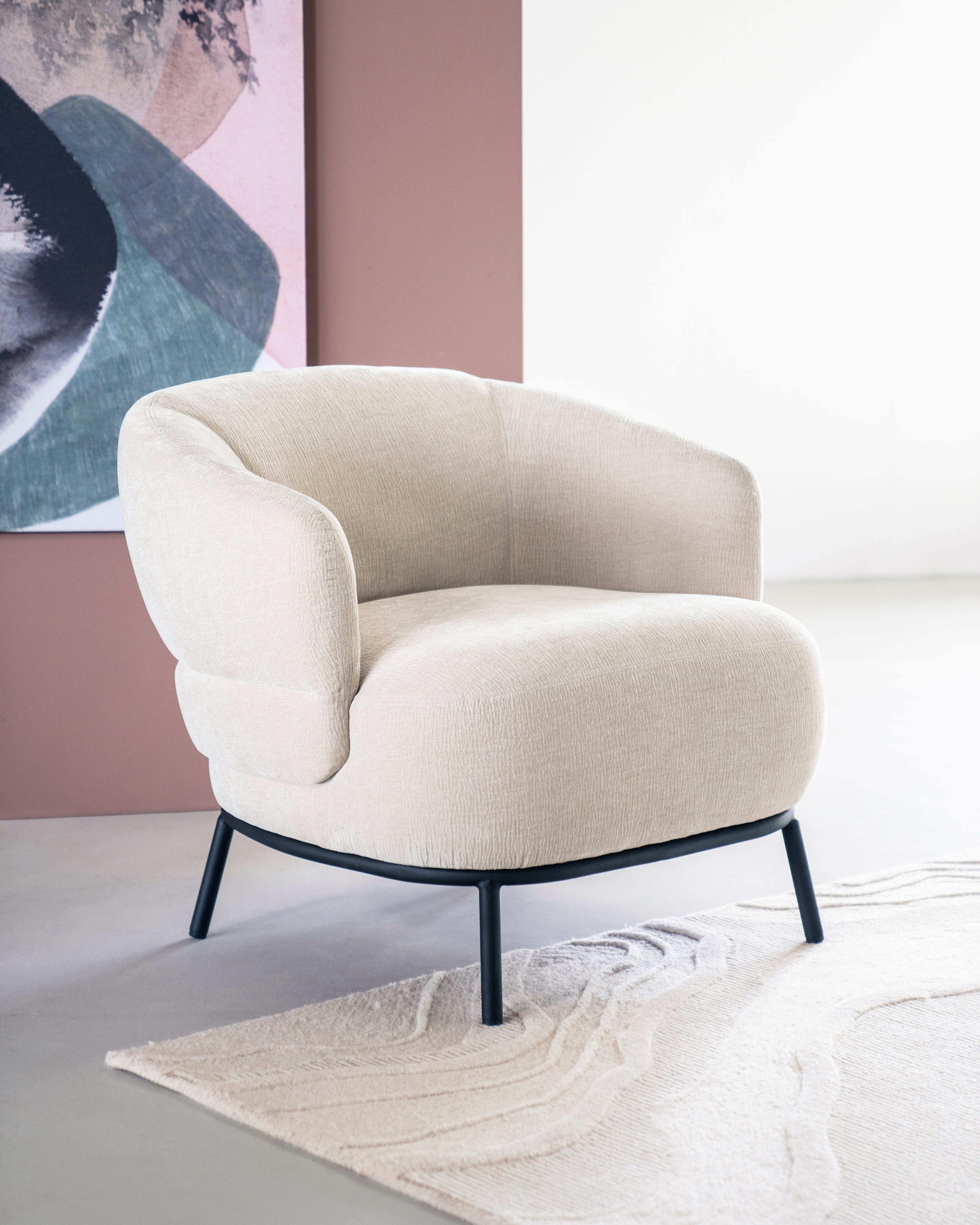 Beige fauteuil DAVID met zwarte basis