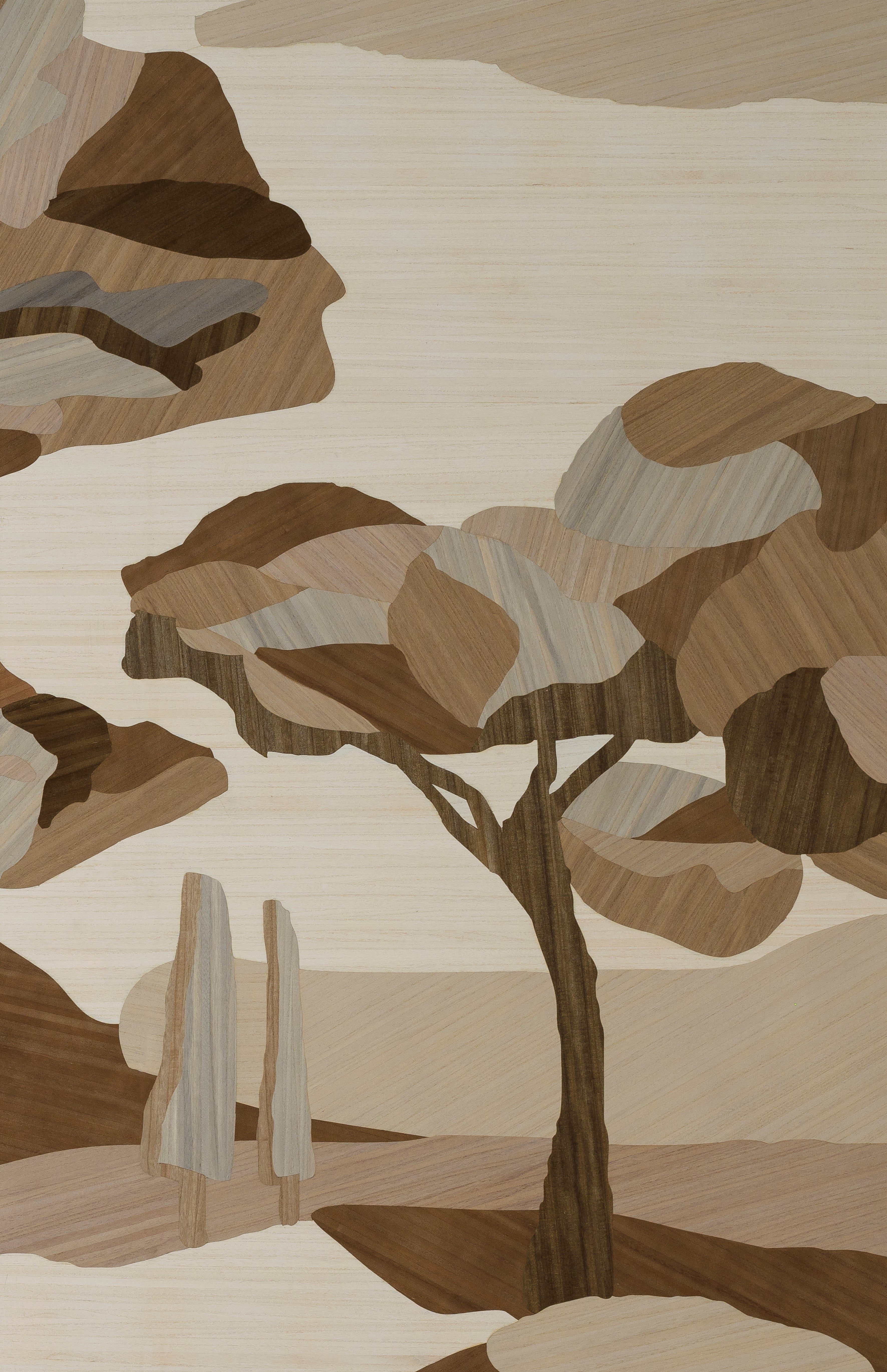 Muurschildering z forniru ONDER DE SYCAMORE BOOM bruin