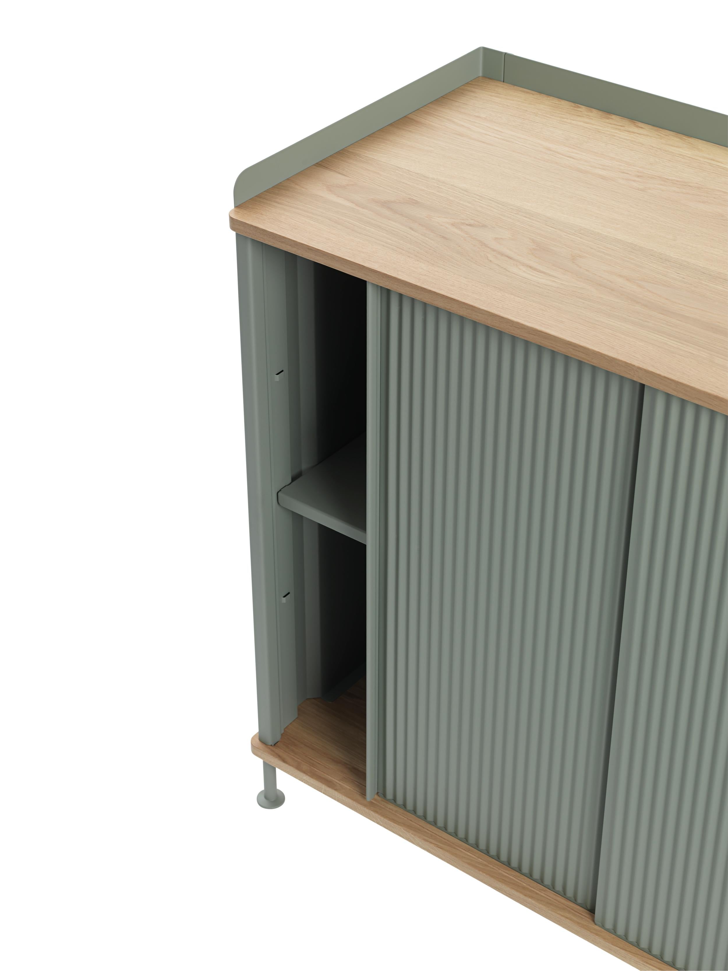 ENFOLD Chest of Drawers in Dirty Green with Oak Top