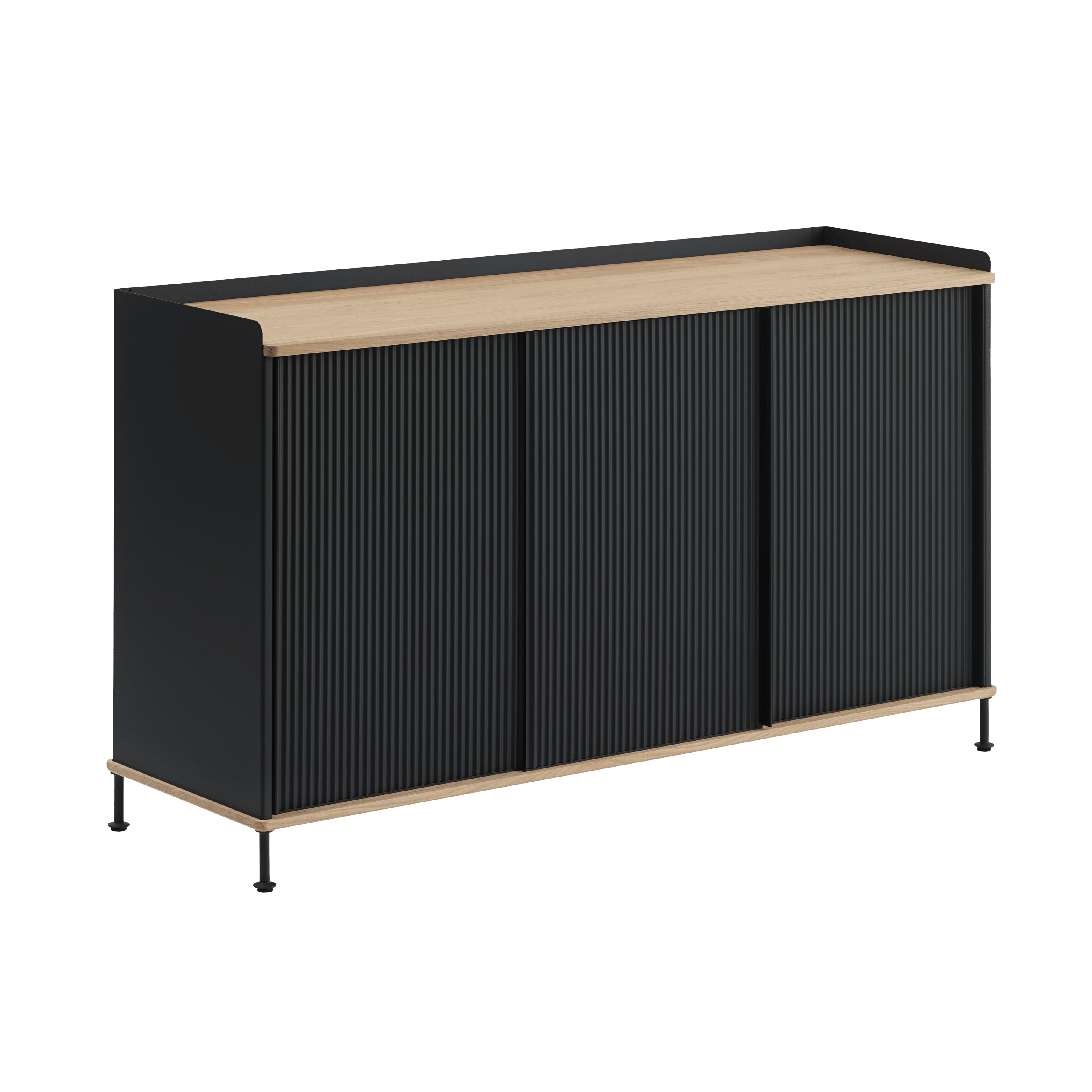 Enfold kast zwart met eikenhouten blad