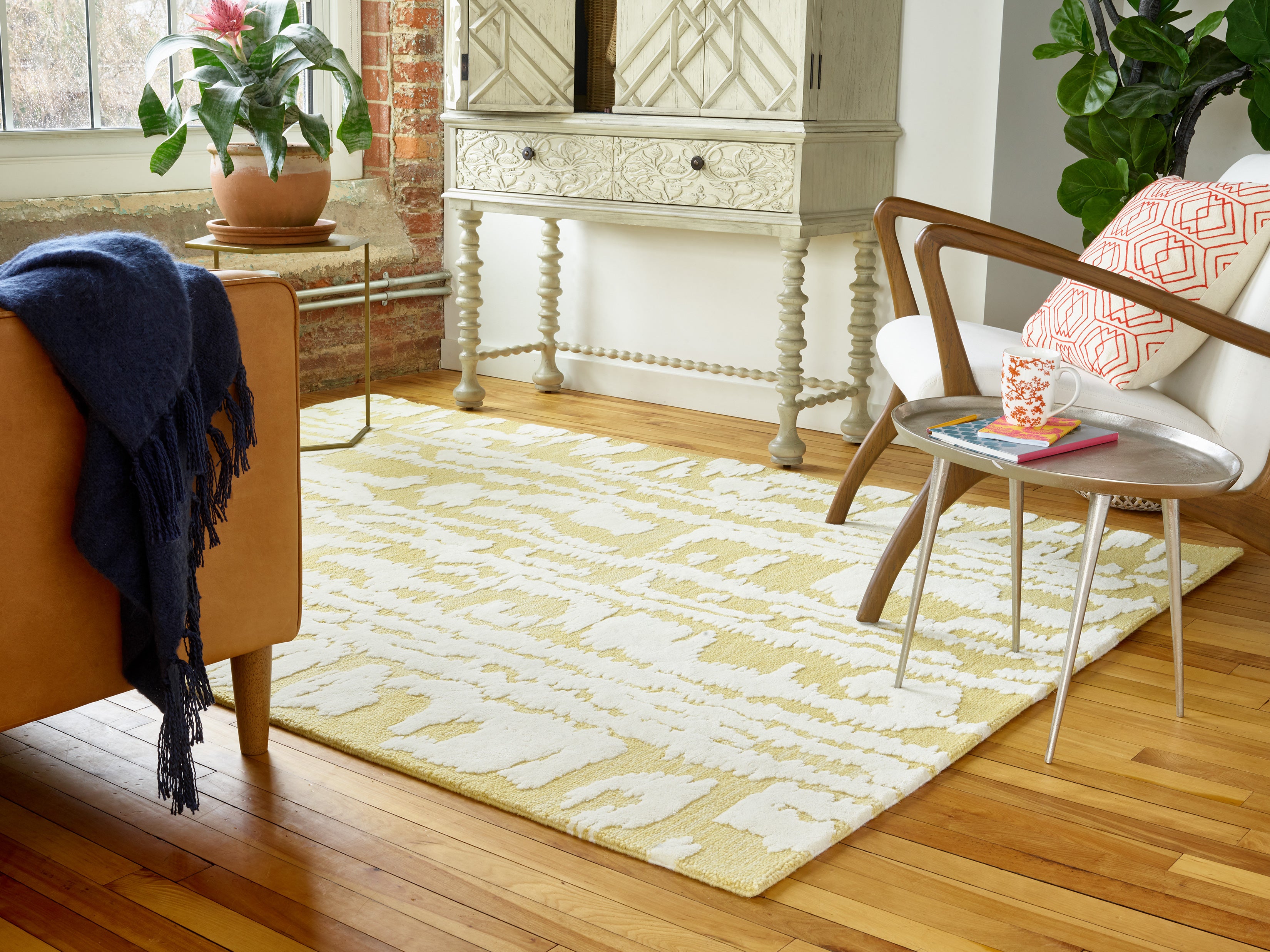 Vloerkleed WATERWAVE STRIPE geel met beige