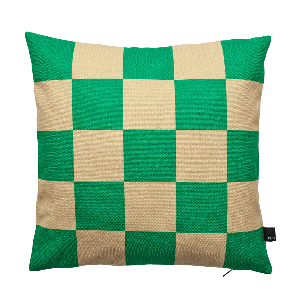 STRIPES AND CHECKS Pillow in Sand with Green