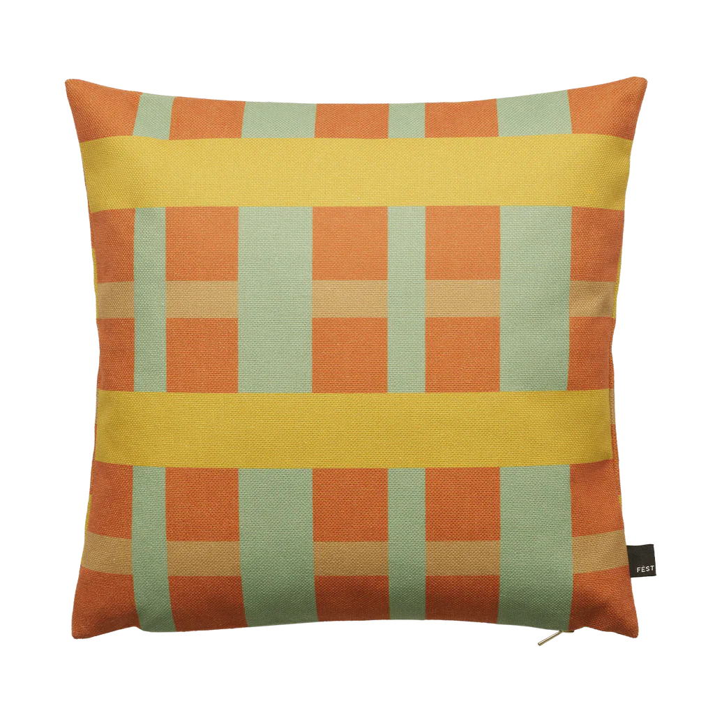 Kussen STREPEN EN VLEKKEN oranje met groen