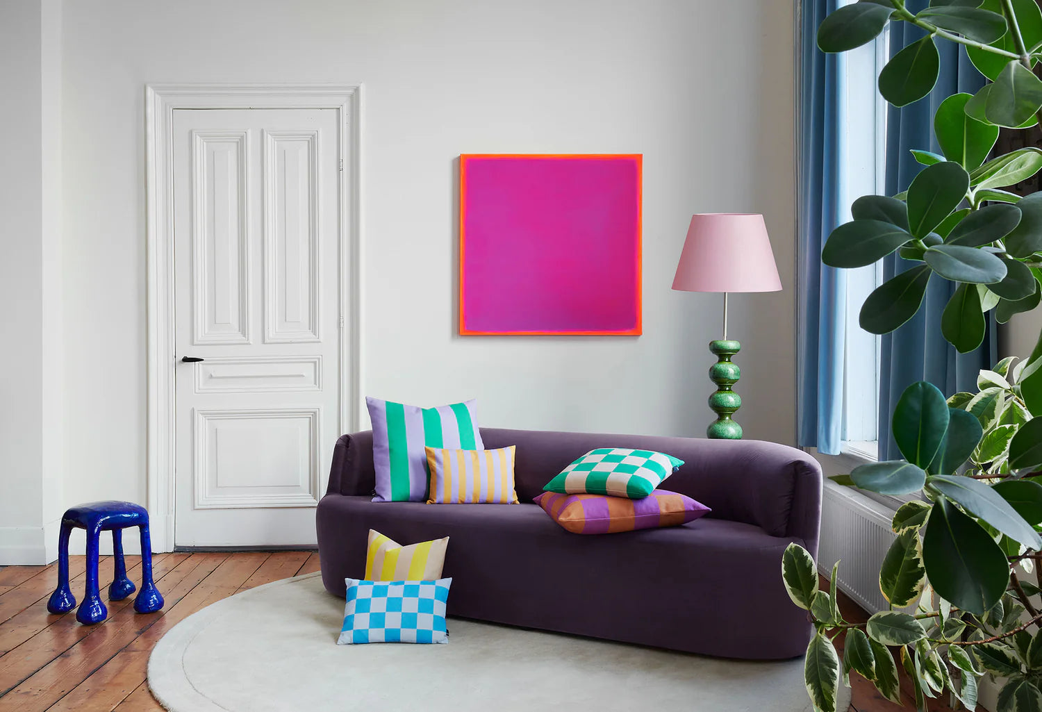 Kussen STREPEN EN VLEKKEN oranje met geel