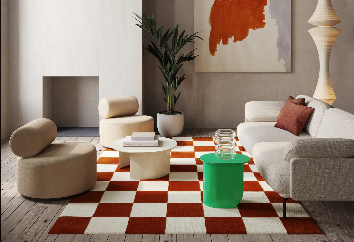 Vloerkleed CHECKS bordeauxrood met roze