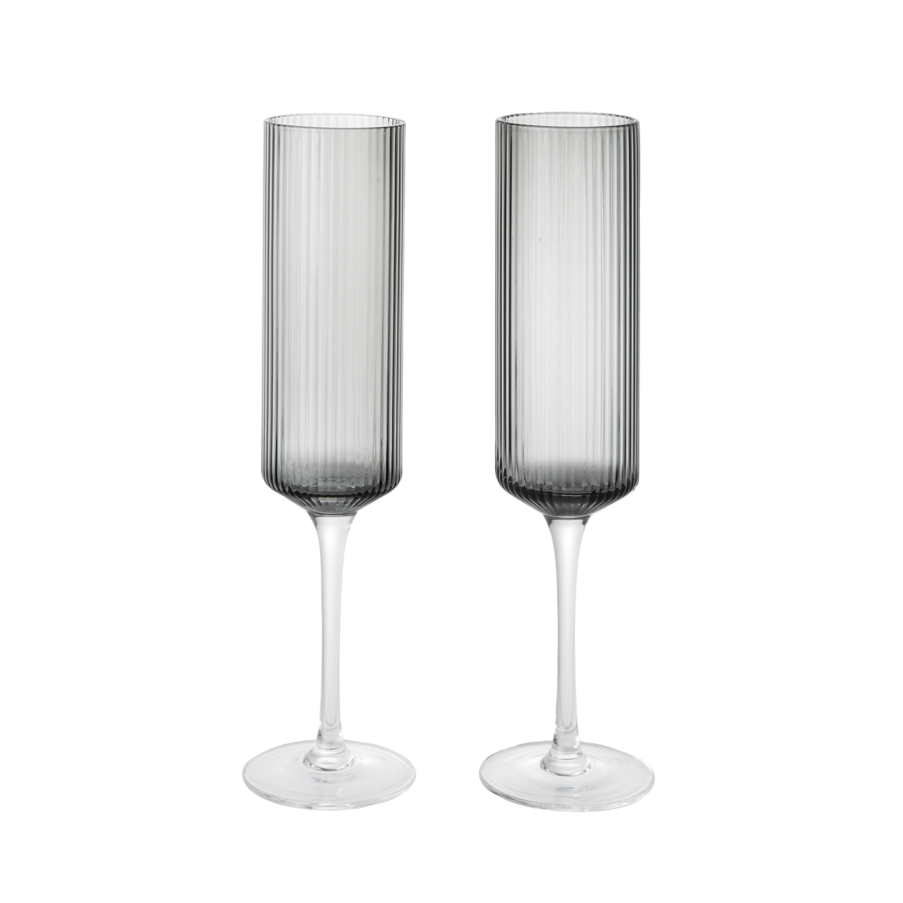 Set champagneglazen RIPPLE FLUTES gerookt glas