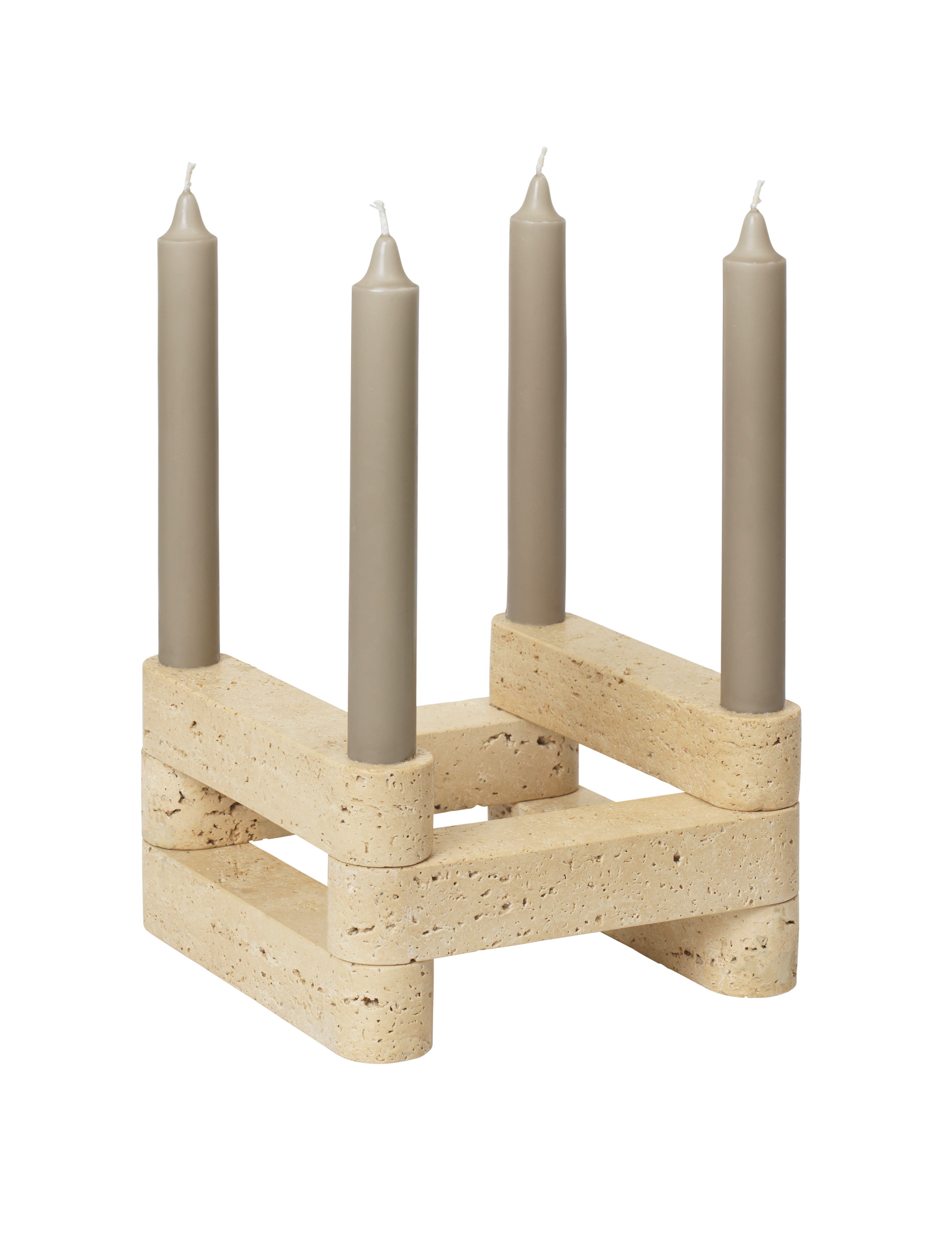 Modulaire kaarsenhouder NEWEL travertijn