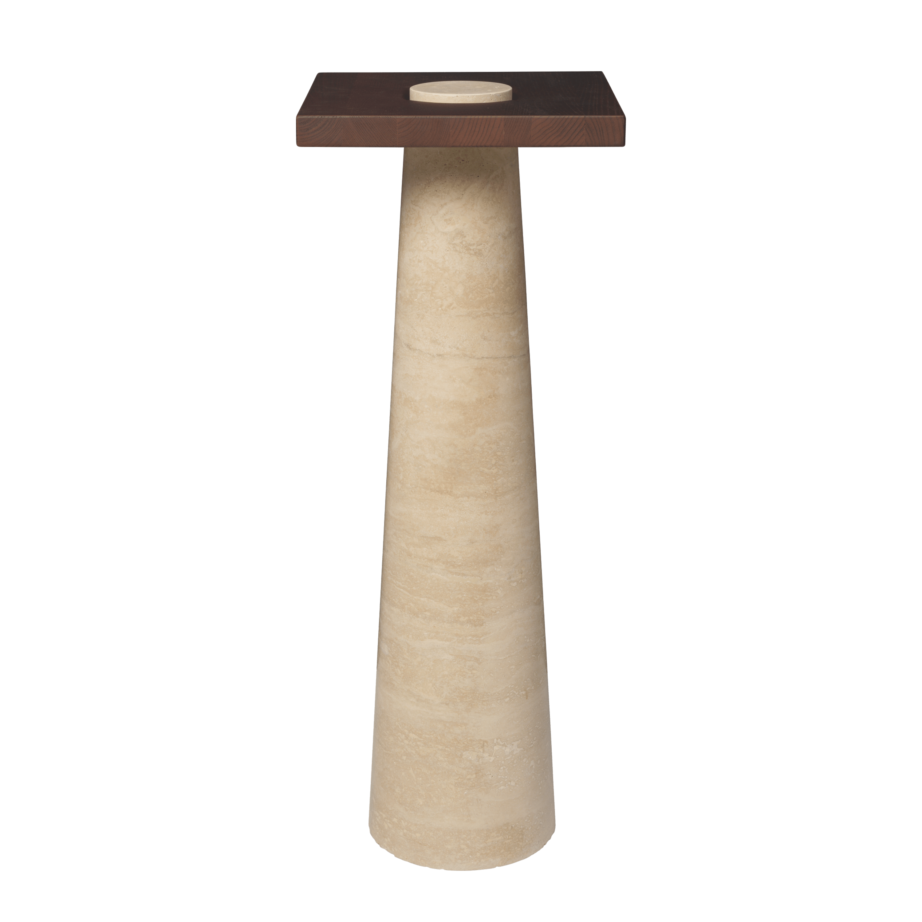 Zijtafel GROVA met essenhouten blad en travertijn