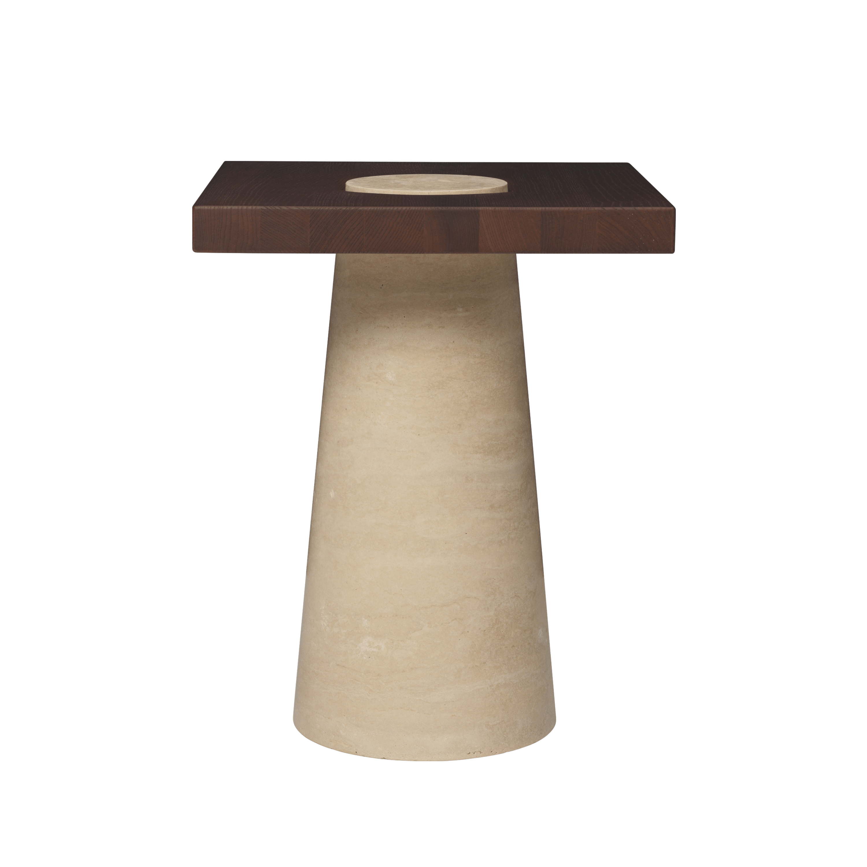 Zijtafel GROVA met essenhouten blad en travertijn