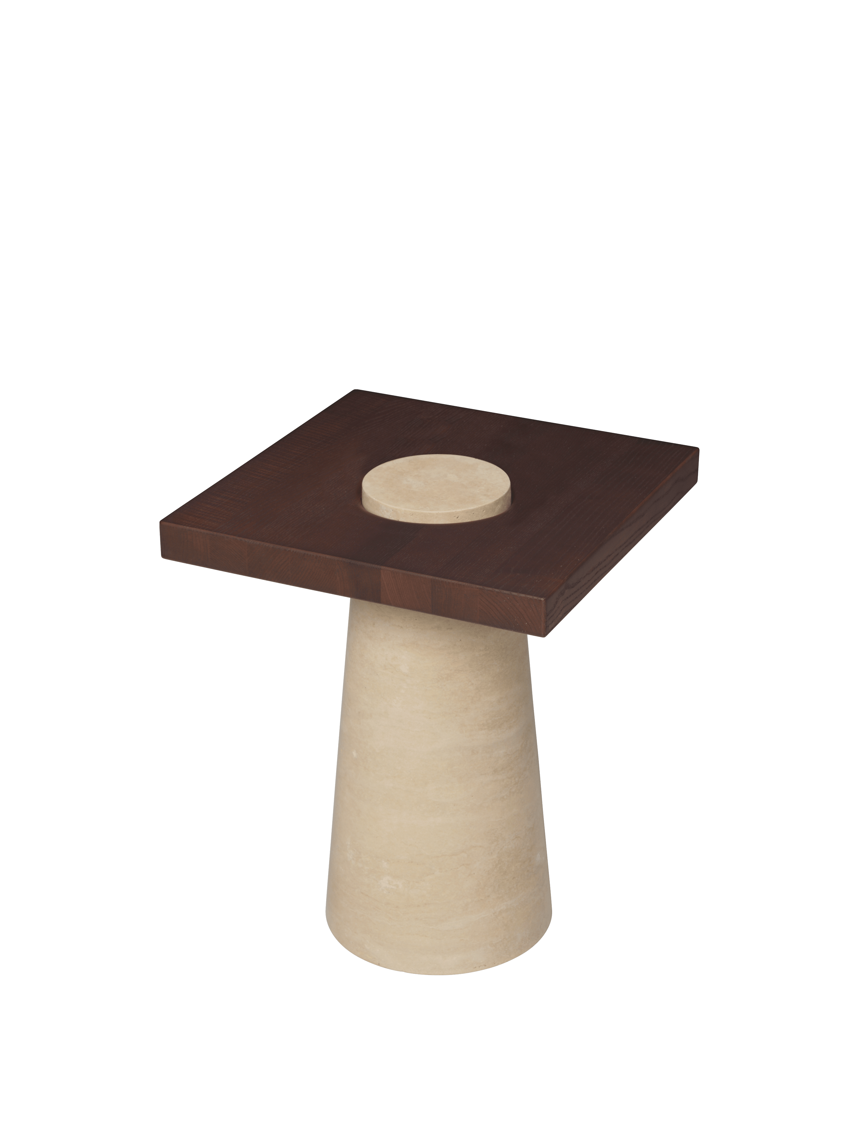 Zijtafel GROVA met essenhouten blad en travertijn