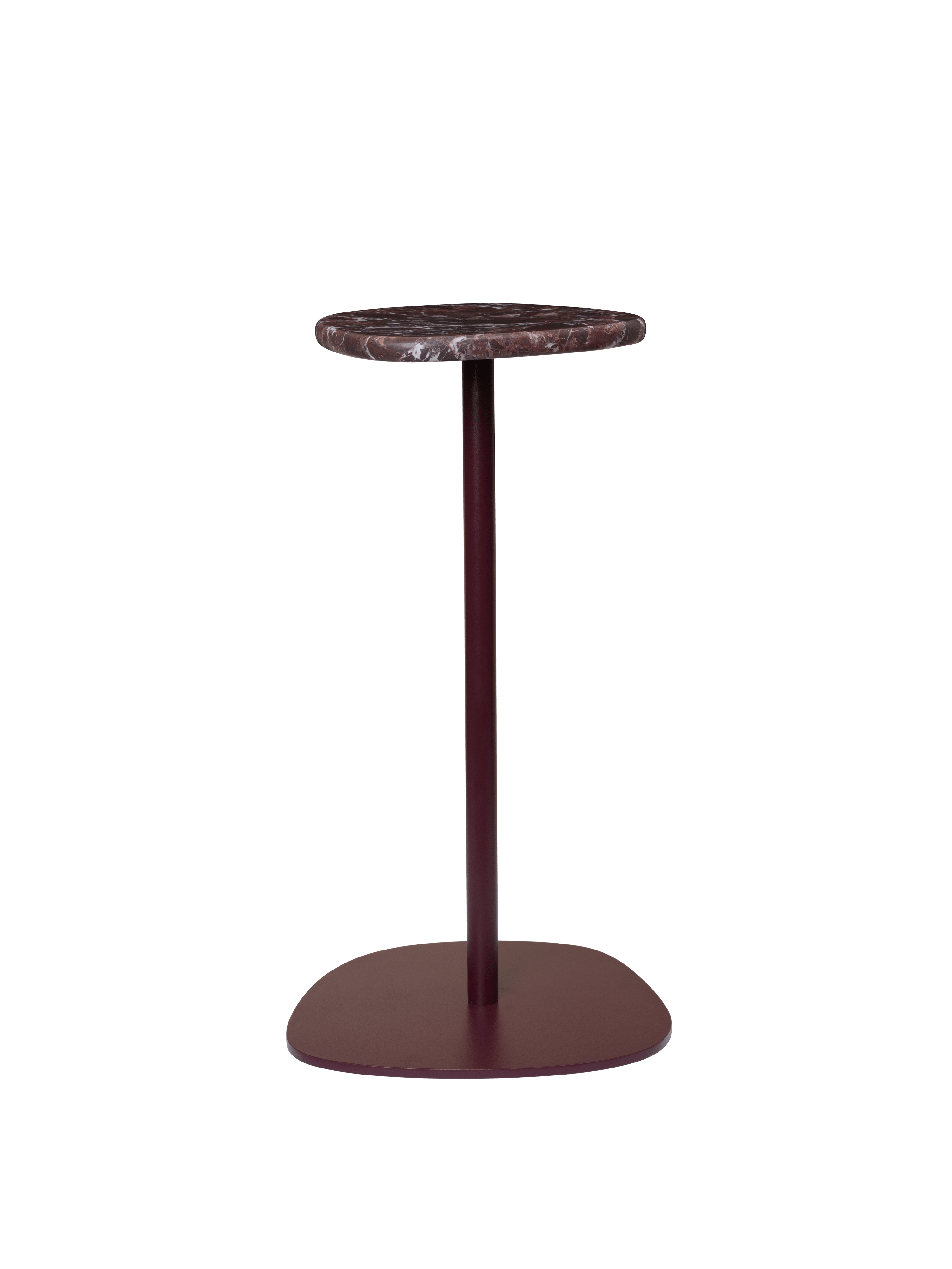 PLYO Side Table with Burgundy Steel Base and Marble Top