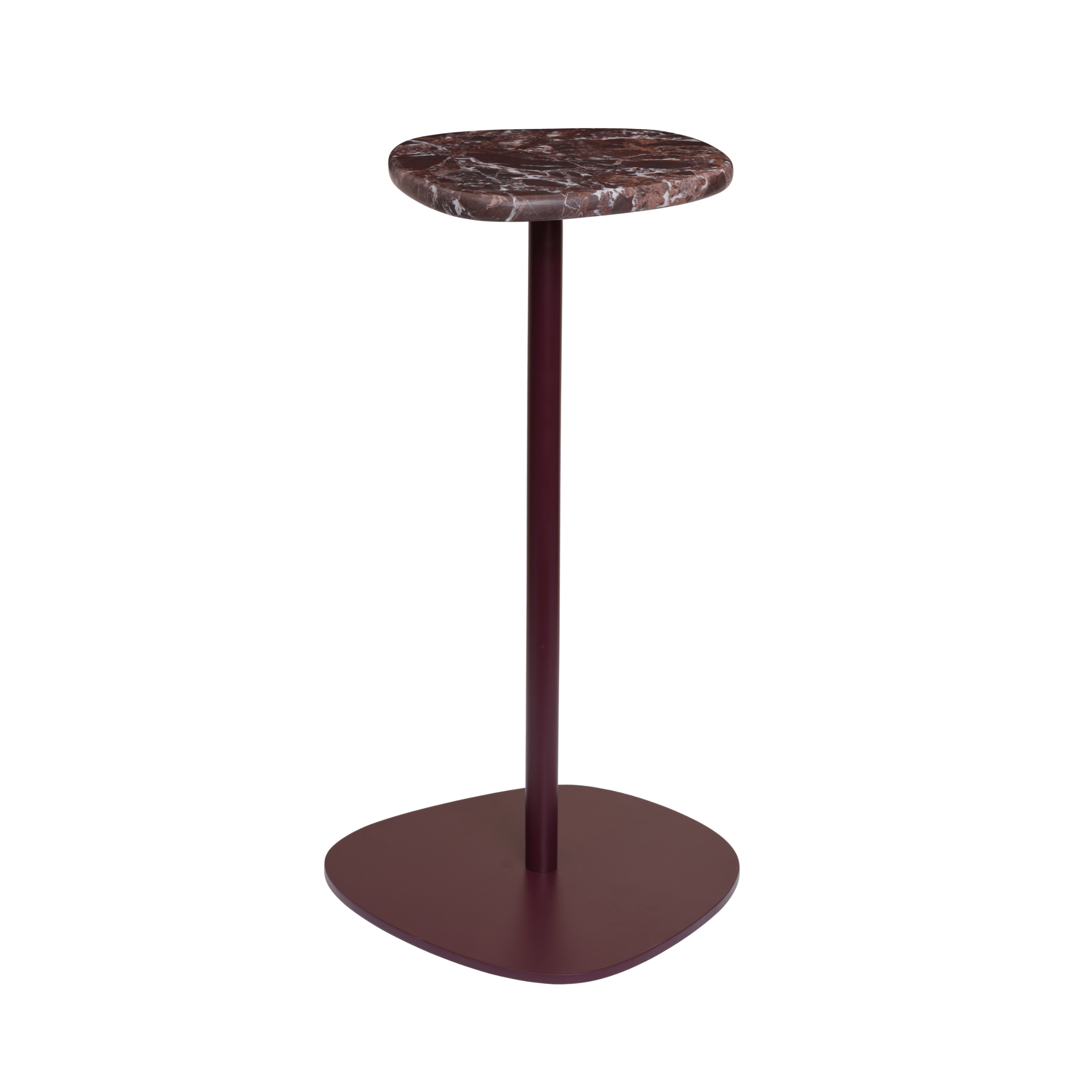 PLYO Side Table with Burgundy Steel Base and Marble Top