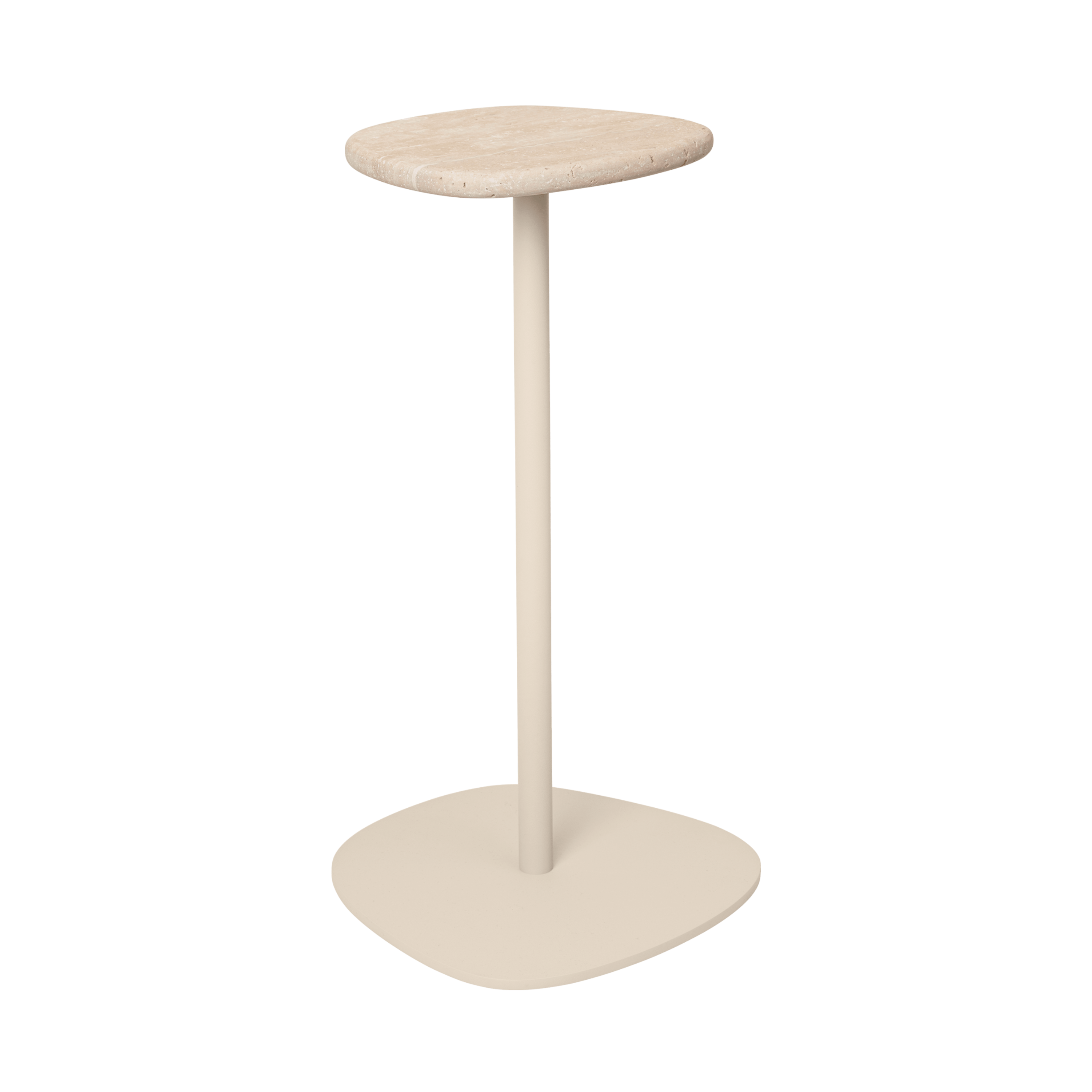 Zijtafel PLYO beige stalen basis met travertijn blad
