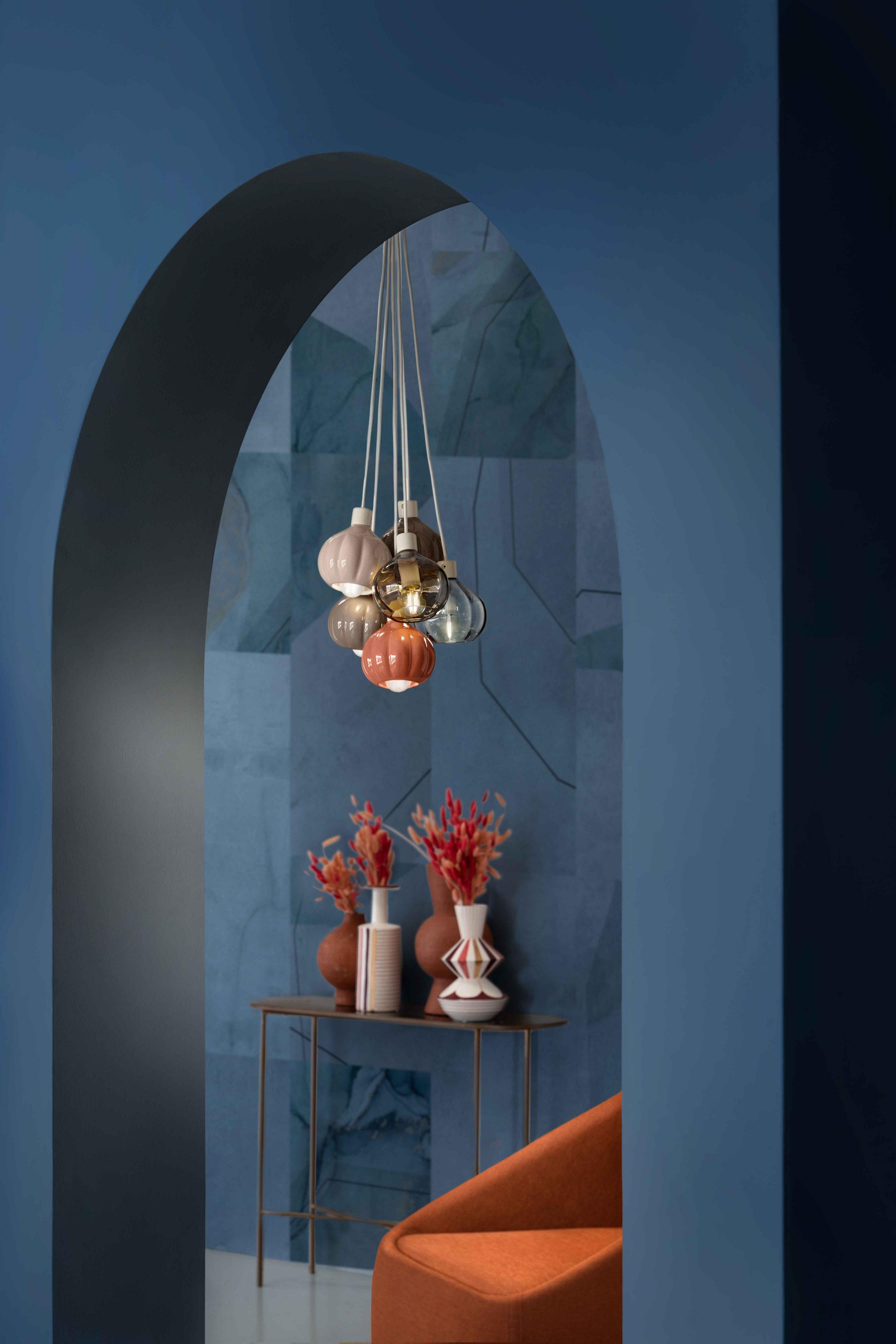 Plafondlamp AFOXÉ salie met mokkabruin en transparant