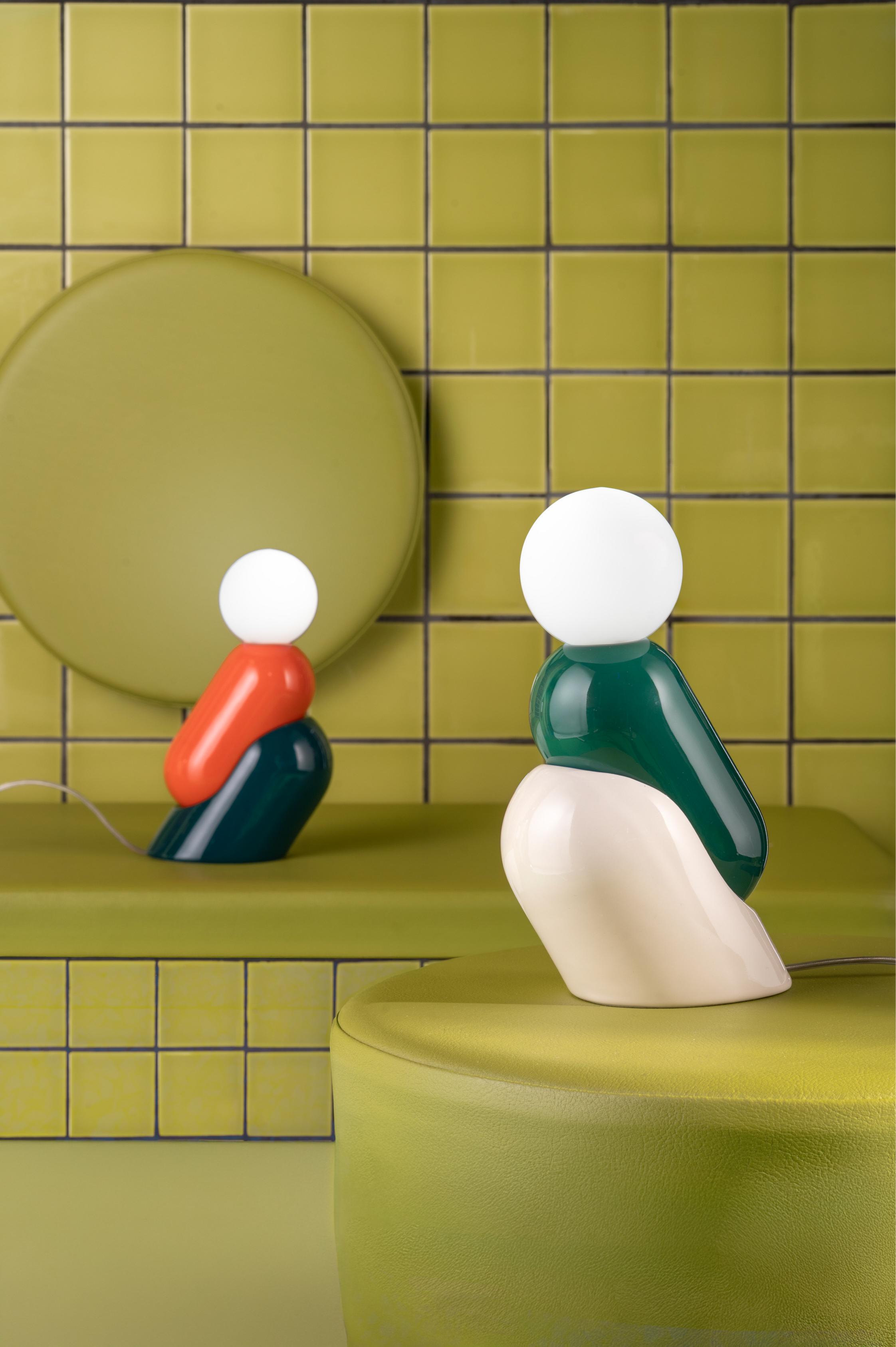 Ceramic table lamp TATA in sage green with cream