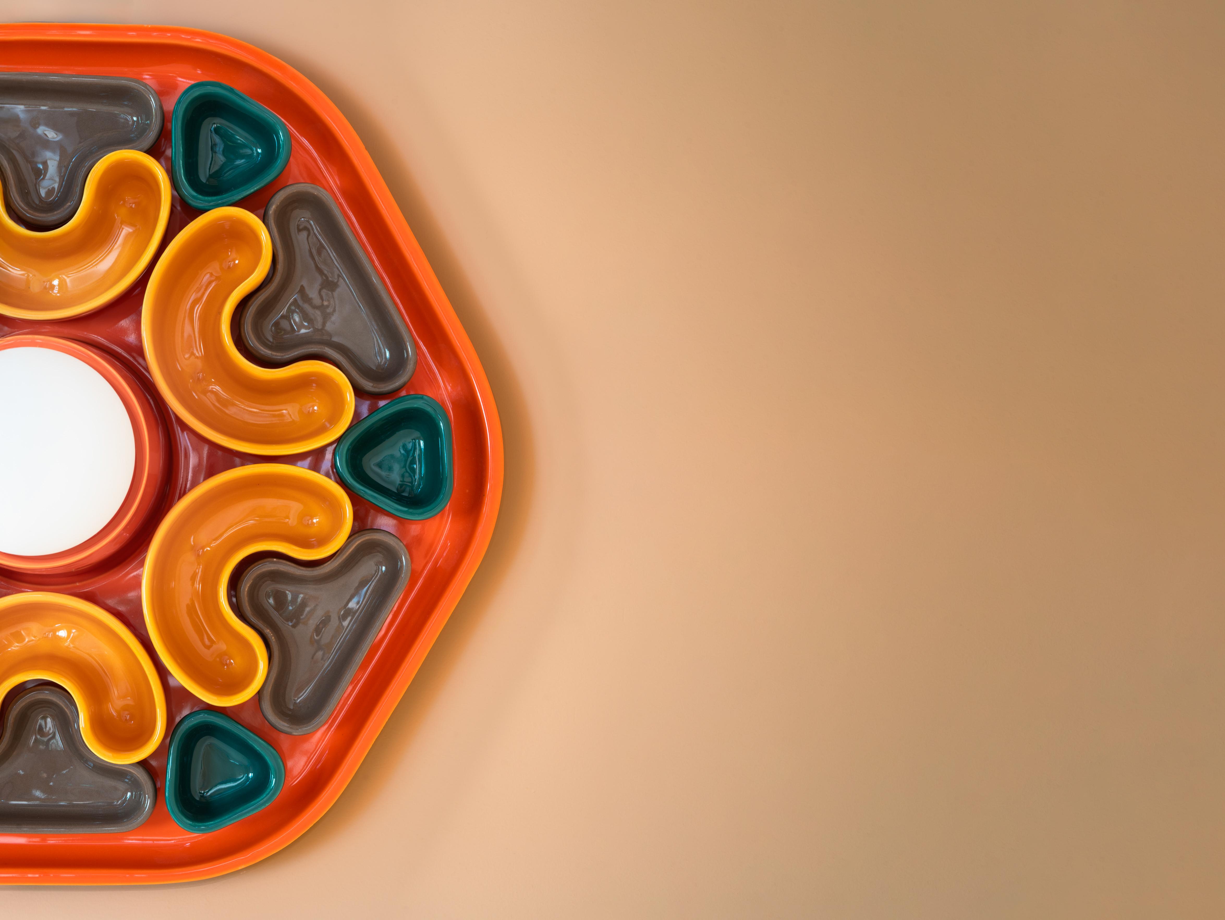 Wandlamp keramisch PHYTIA oranje met geel, bruin en groen