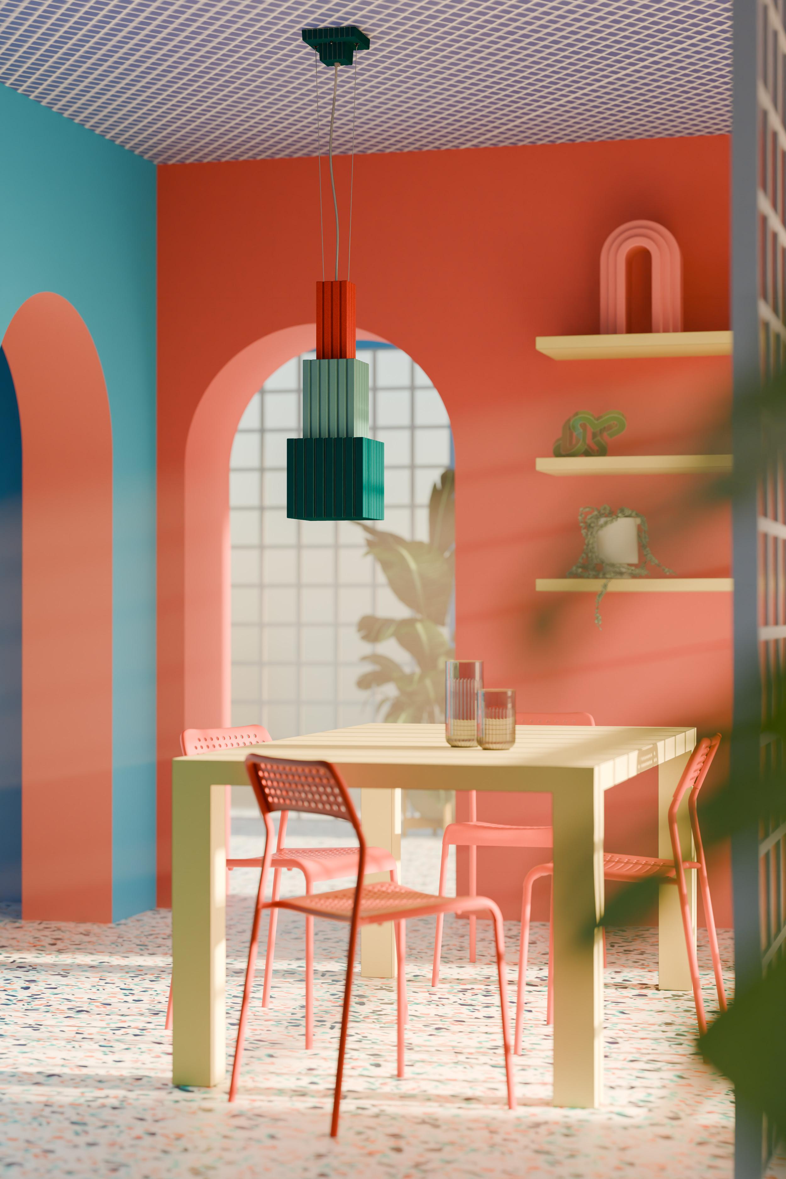 Hanglamp van keramiek METRA blauw met oranje