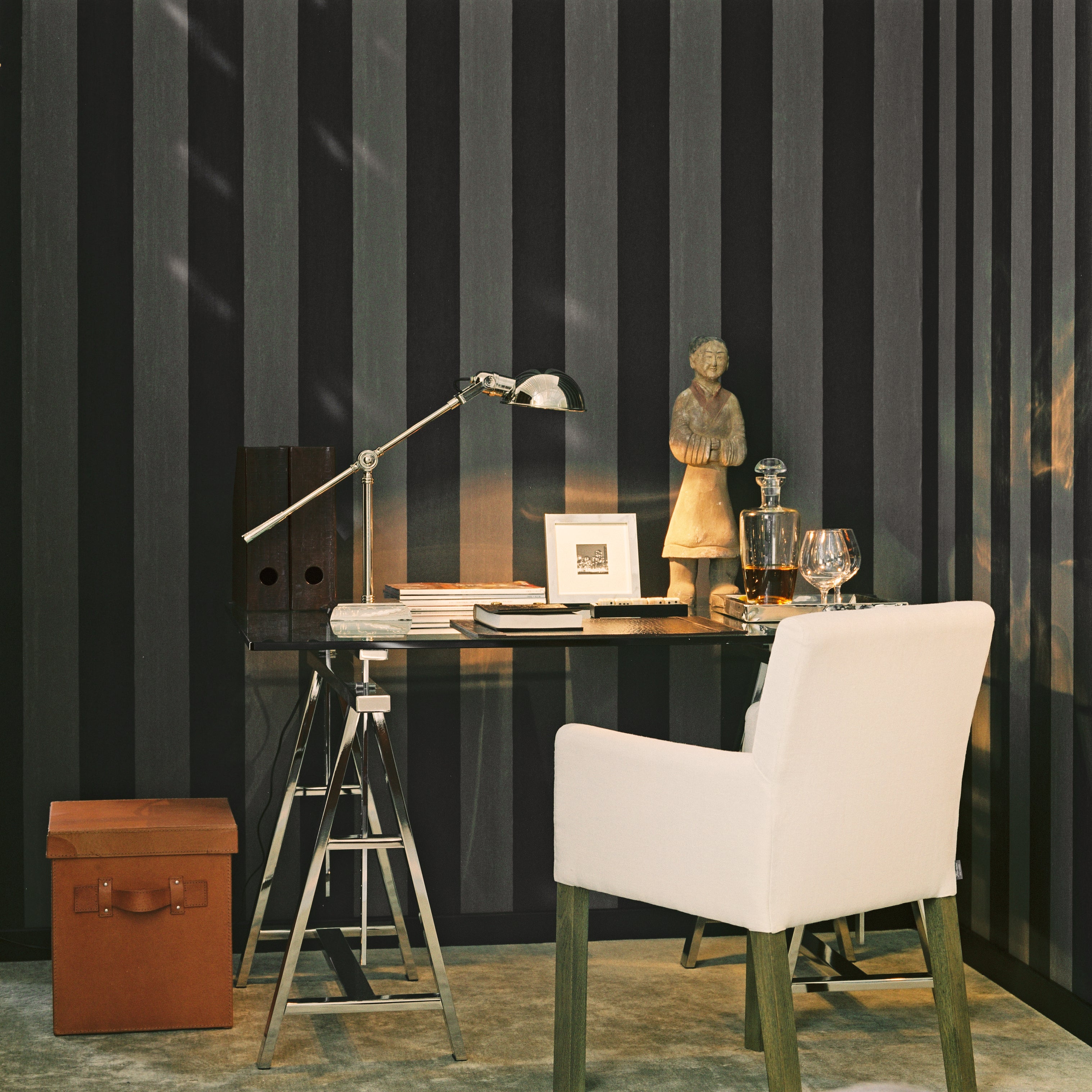 Structural wallpaper imitating canvas with a striped pattern STRIPE brown