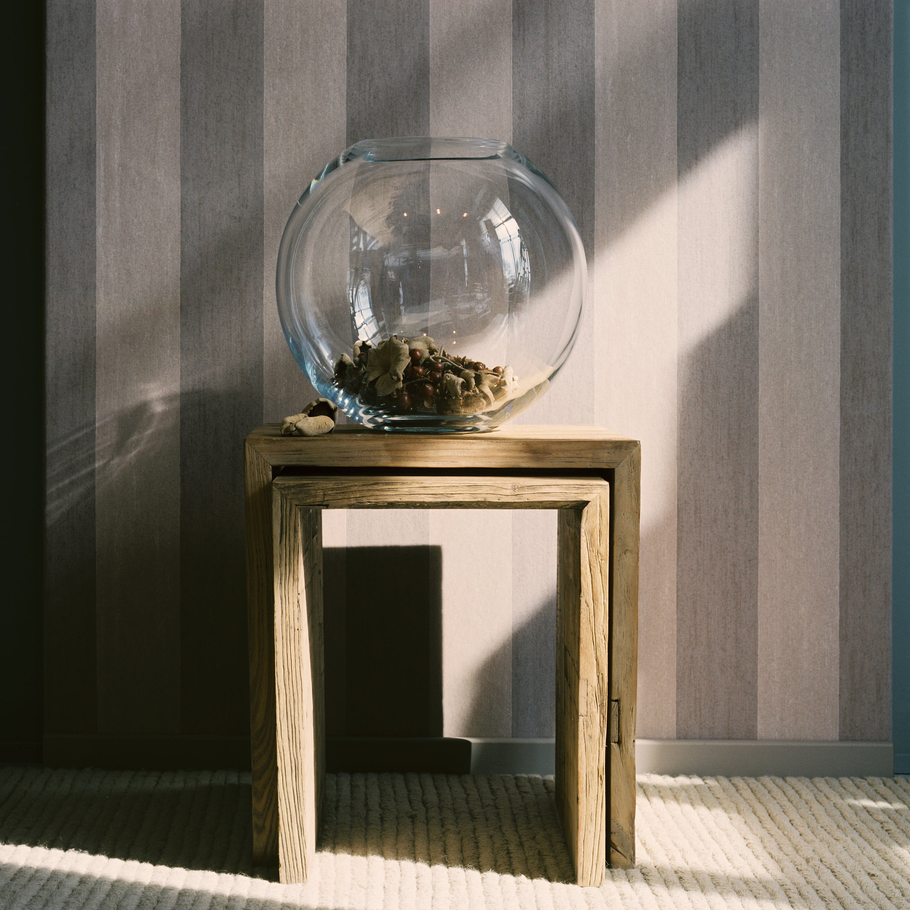 Structural wallpaper imitating canvas with a striped pattern STRIPE brown