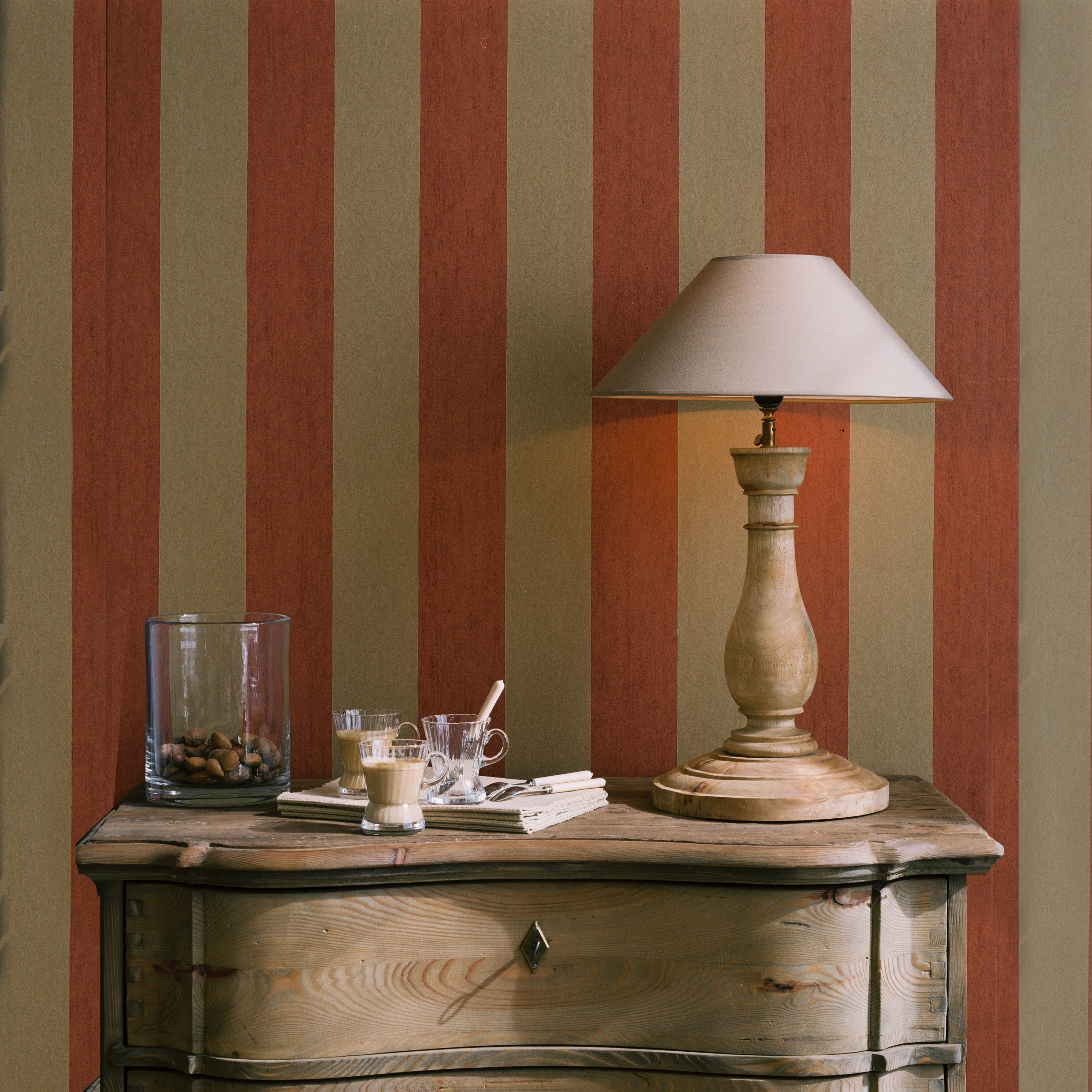Structural wallpaper imitating canvas with a striped pattern STRIPE brown