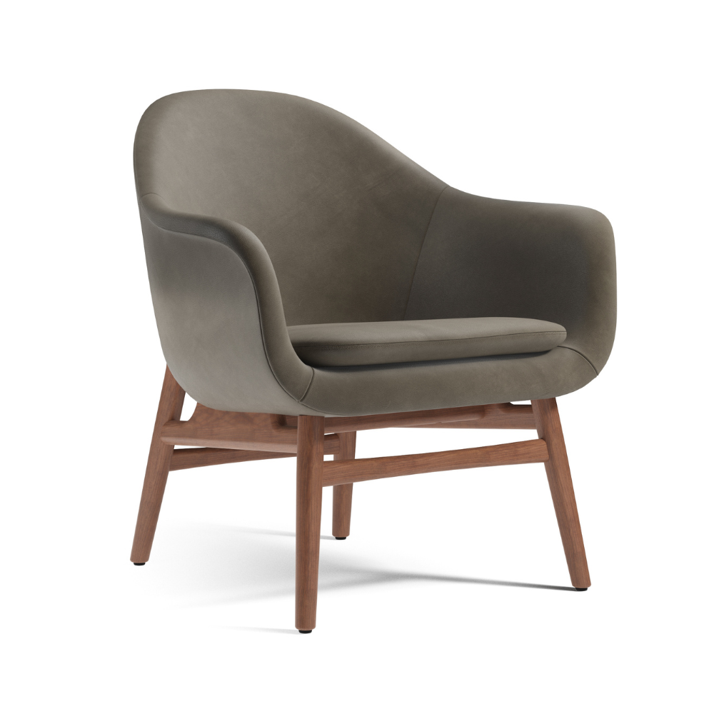 HARBOUR armchair gray leather with walnut base