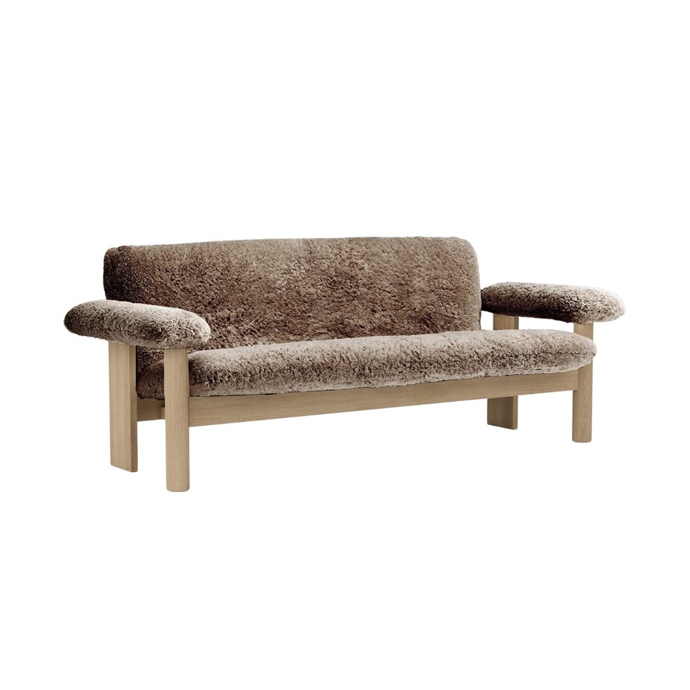 BRASILIA Sofa brown sheepskin with oak base