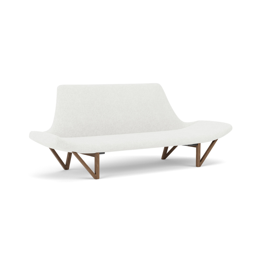 Sofa PAGODE lichtgrijs met een notenhouten basis