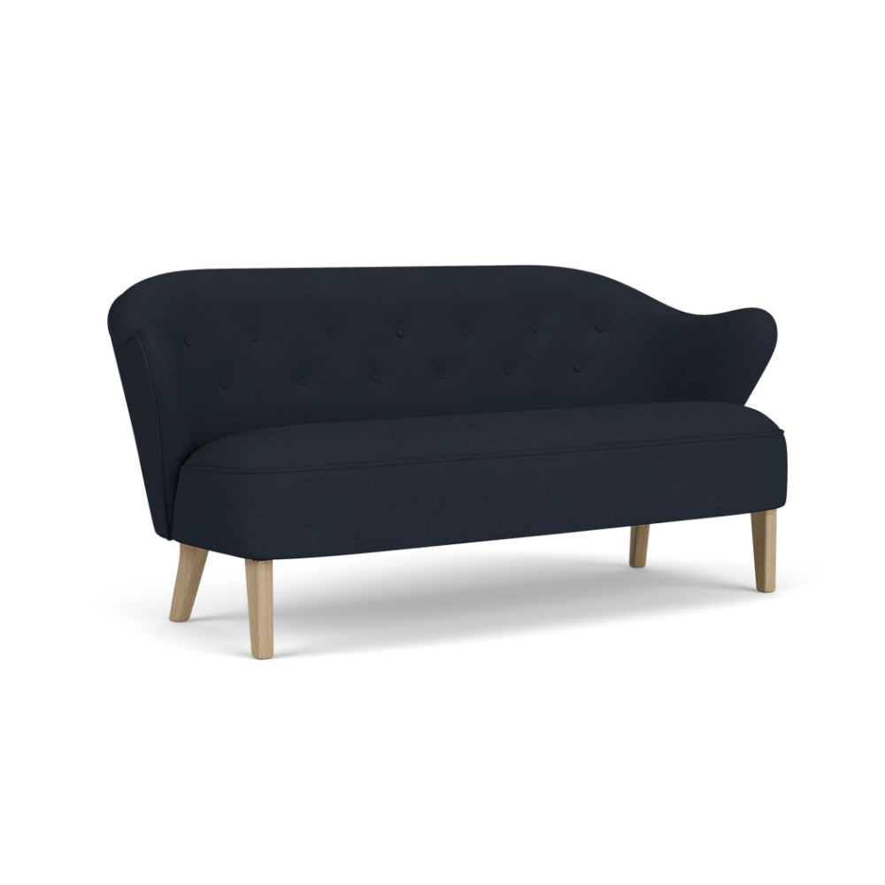 Sofa INGEBORG granatrot mit Eichenbasis