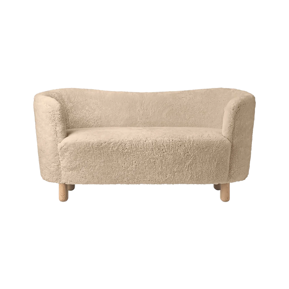 MINGLE Sofa beige sheep leather with oak base