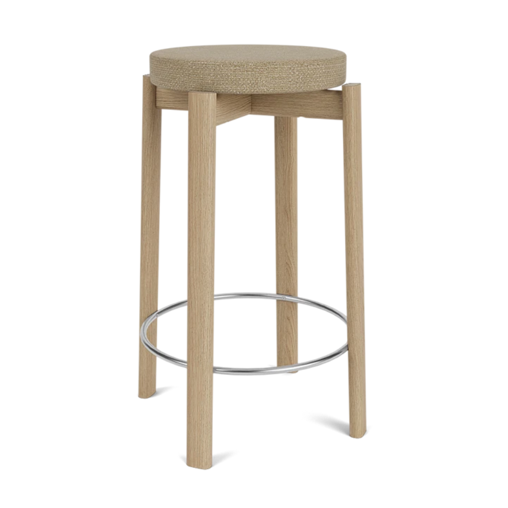 PASSAGE oak wood stool with beige seat