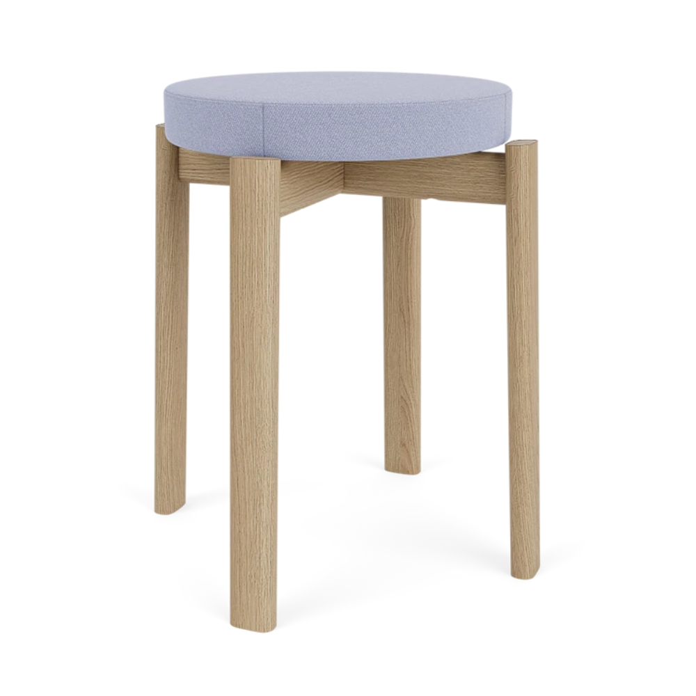 Houten kruk PASSAGE blauw met eiken basis