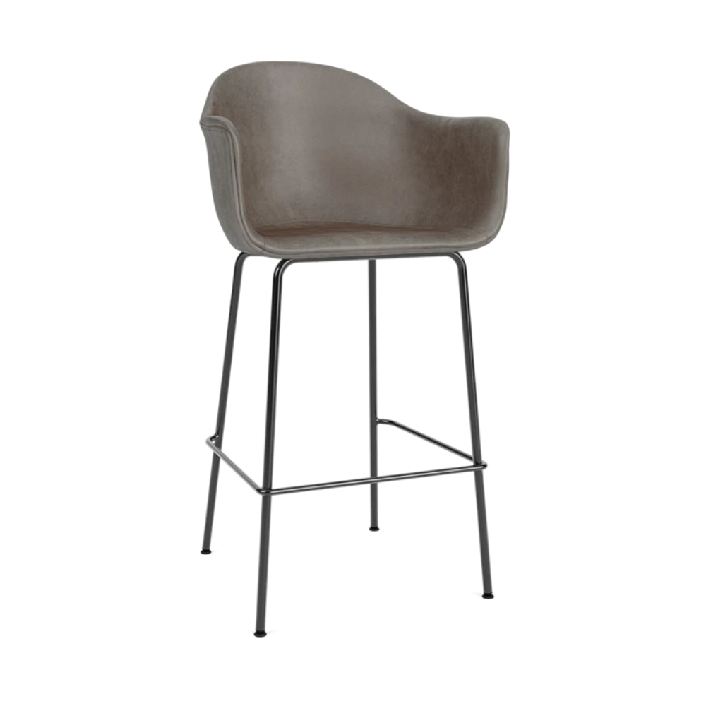 Hocker met armleuningen HARBOUR grijs leer