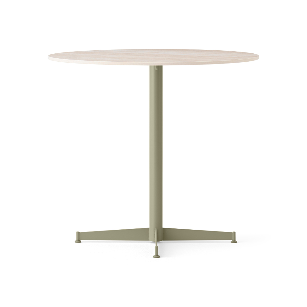 Ronde café tafel NOOK zandkleurig keramiek met olijfkleurige voet