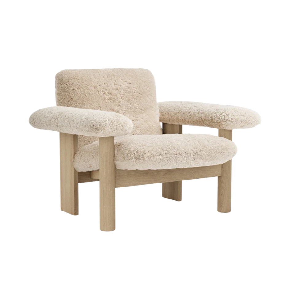 Fauteuil BRASILIA schapenleer met eiken basis