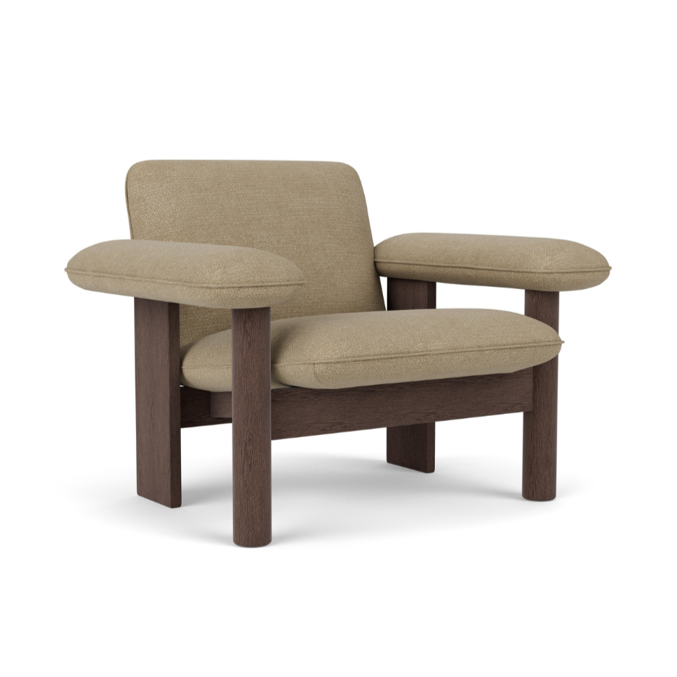 Fauteuil BRASILIA beige met een donkere eiken basis