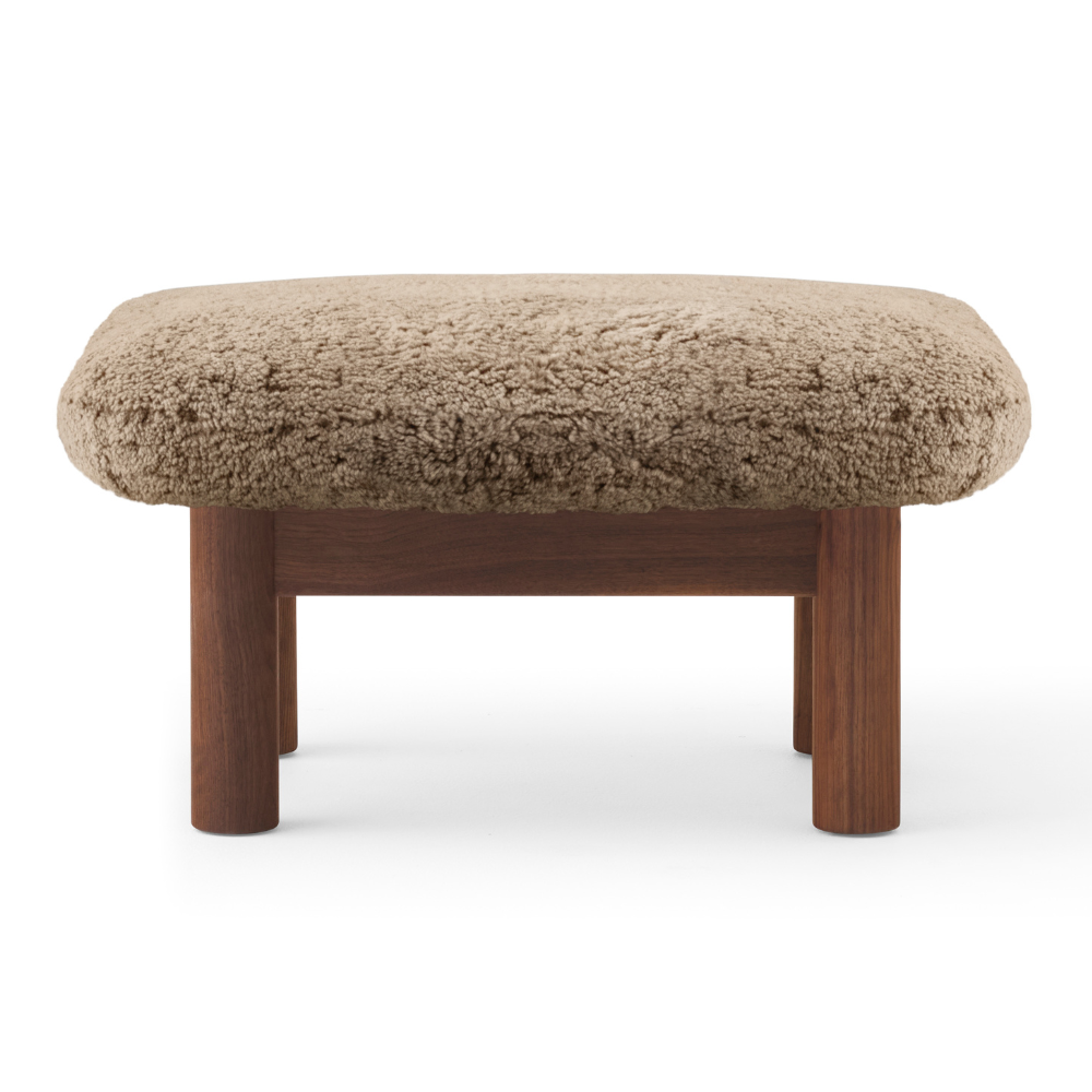 BRASILIA footstool beige sheep leather with dark oak base