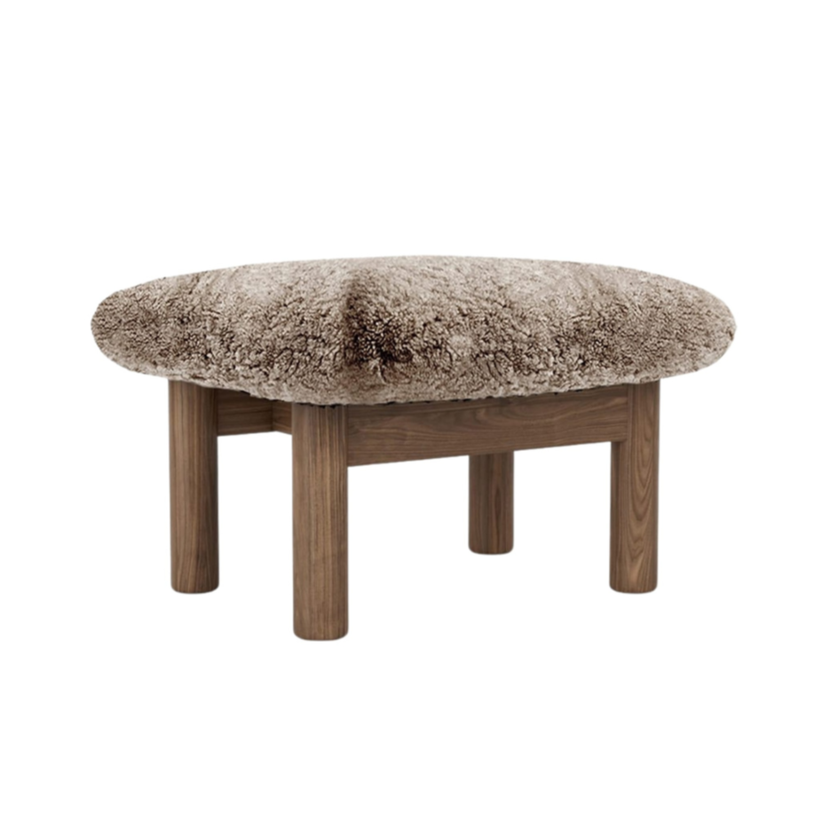 BRASILIA footstool beige sheep leather with walnut base