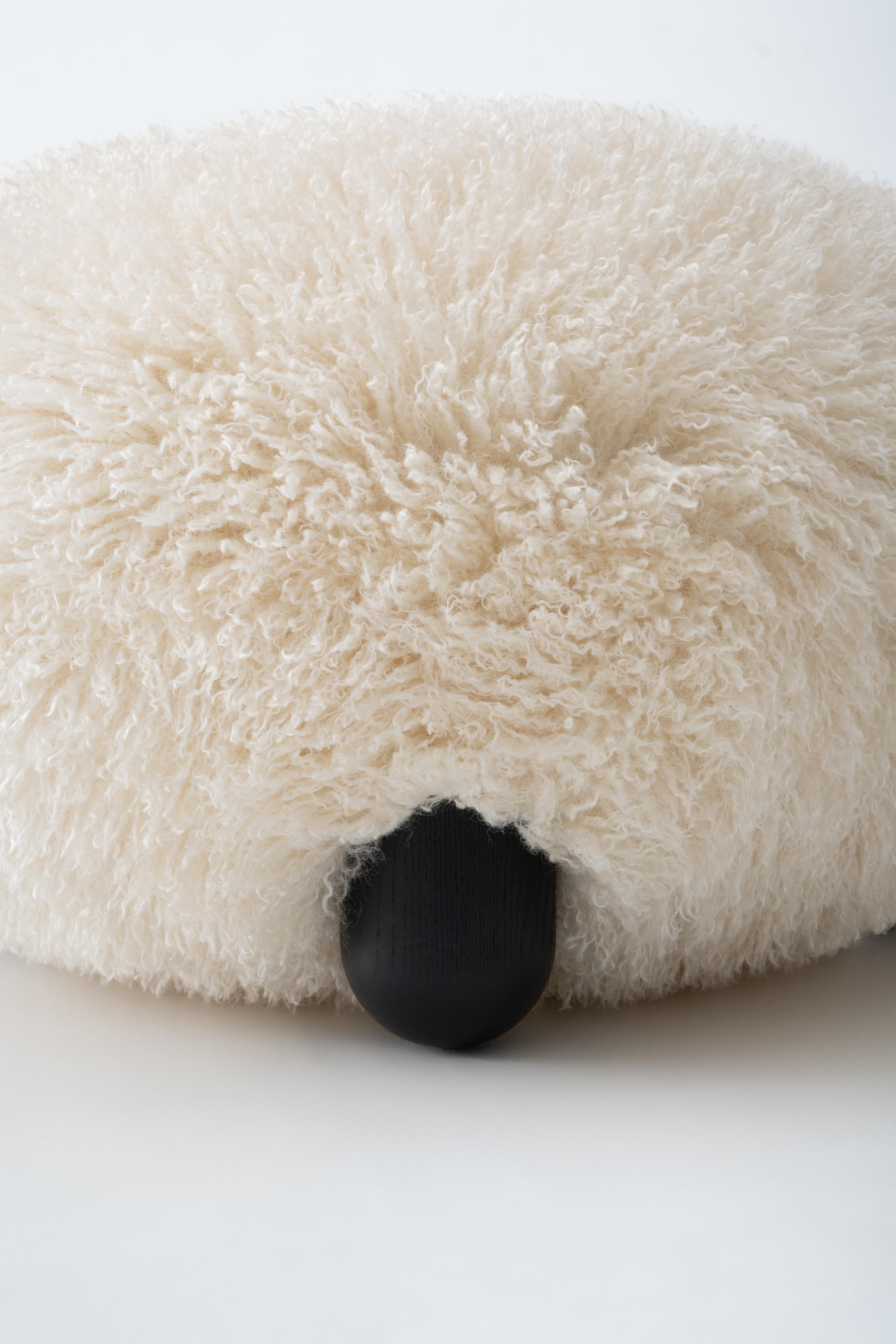 FLOCK Pouf - FLUFFY EDITION artificial fur with a wooden base