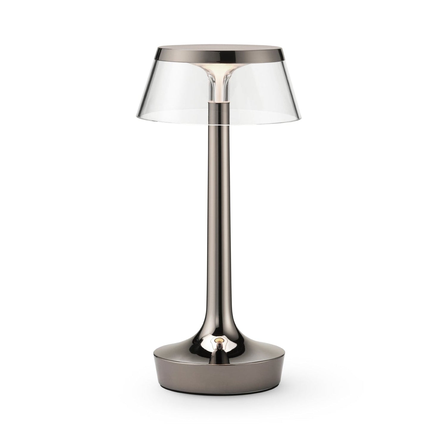 Tragbare Lampe BON JOUR UNPLUGGED schwarz verchromt mit transparentem Schirm