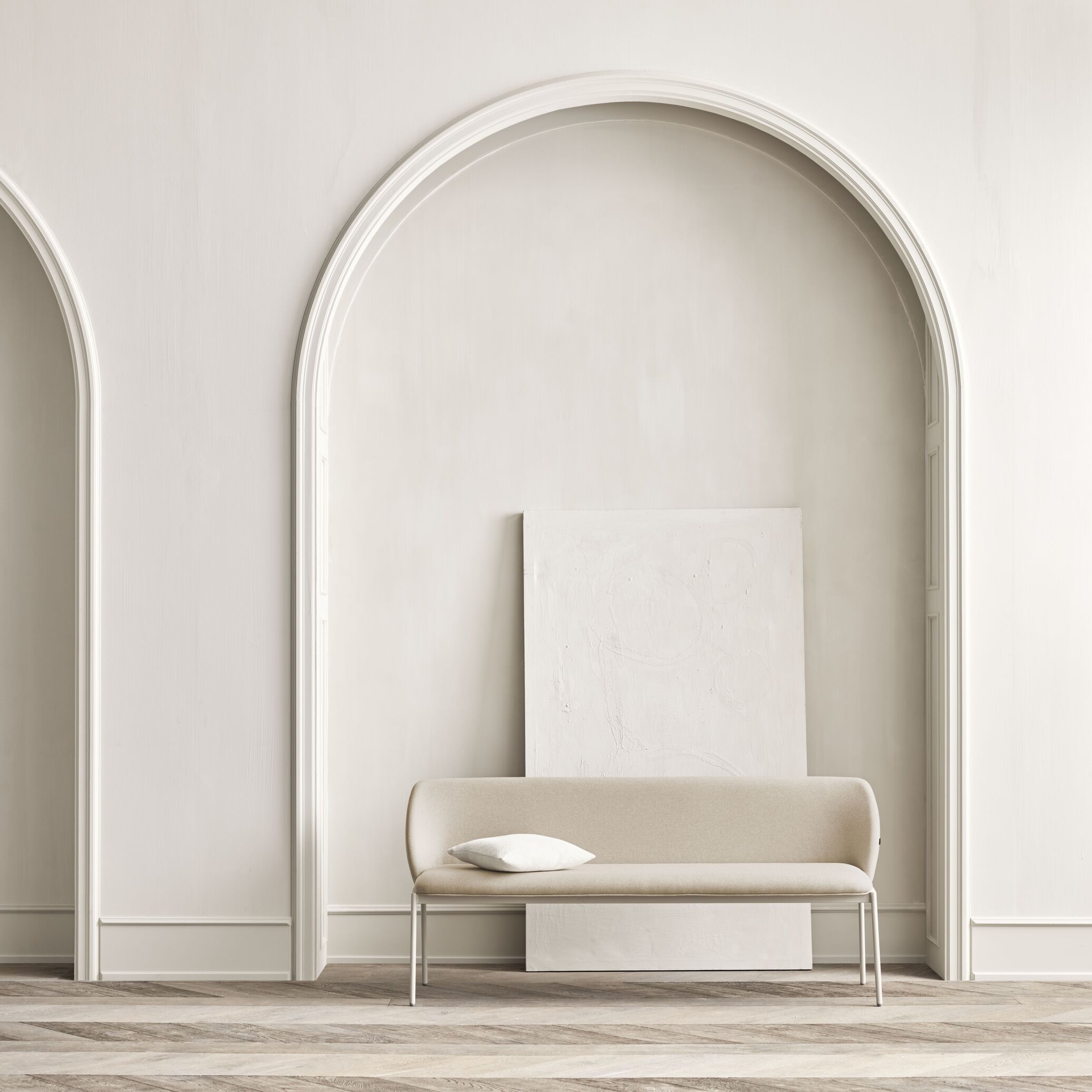 Sofa 2,5-zits gestoffeerd FRANK grijs stalen onderstel