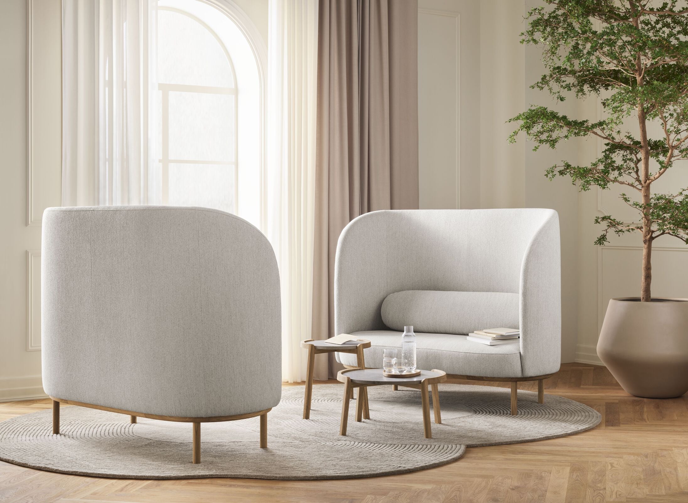 Sofa 2-zits FUUGA NESTING basis van gebleekt eikenhout