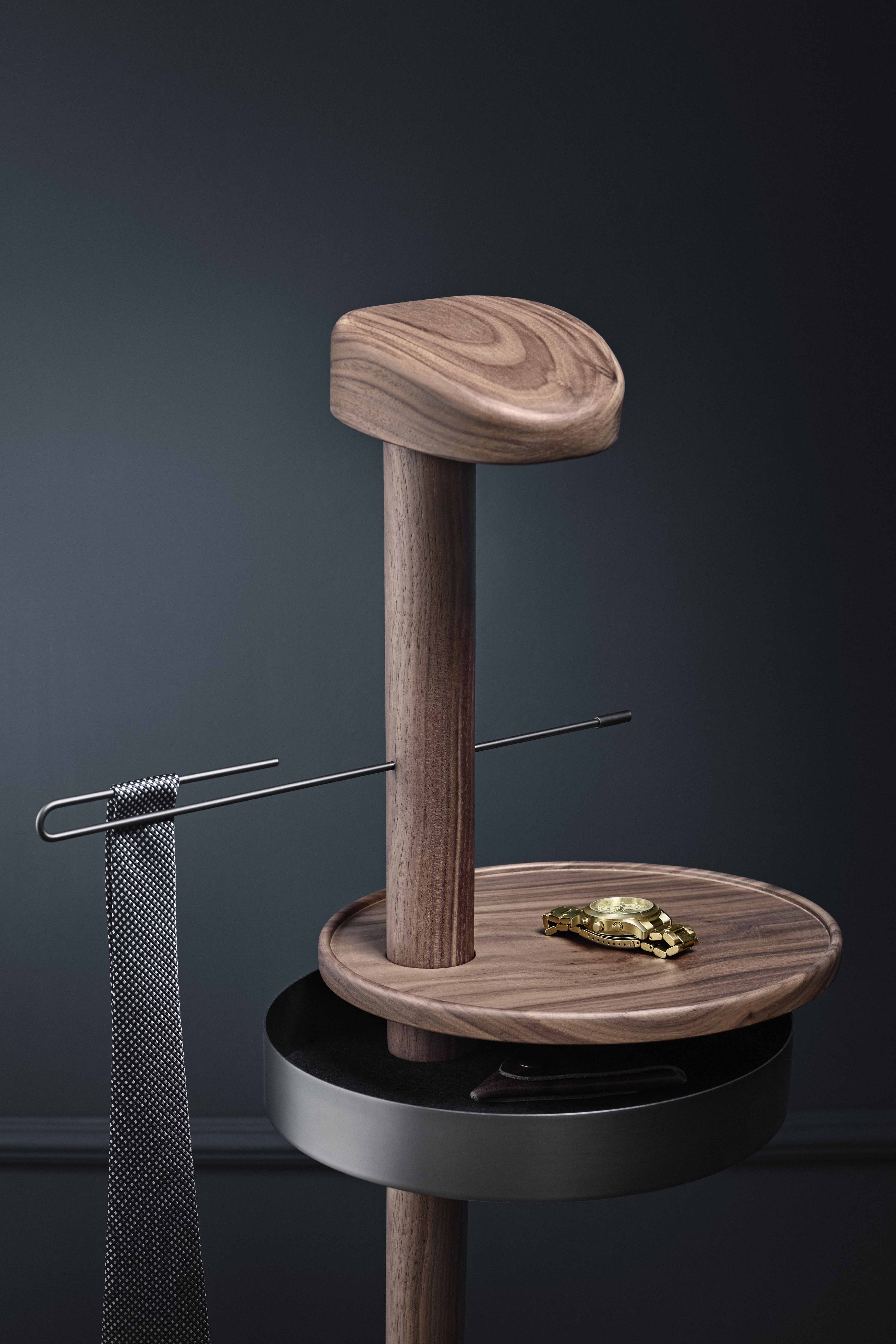 Kapstok GALAN M notenhout met bruine marmer en grafietafwerking