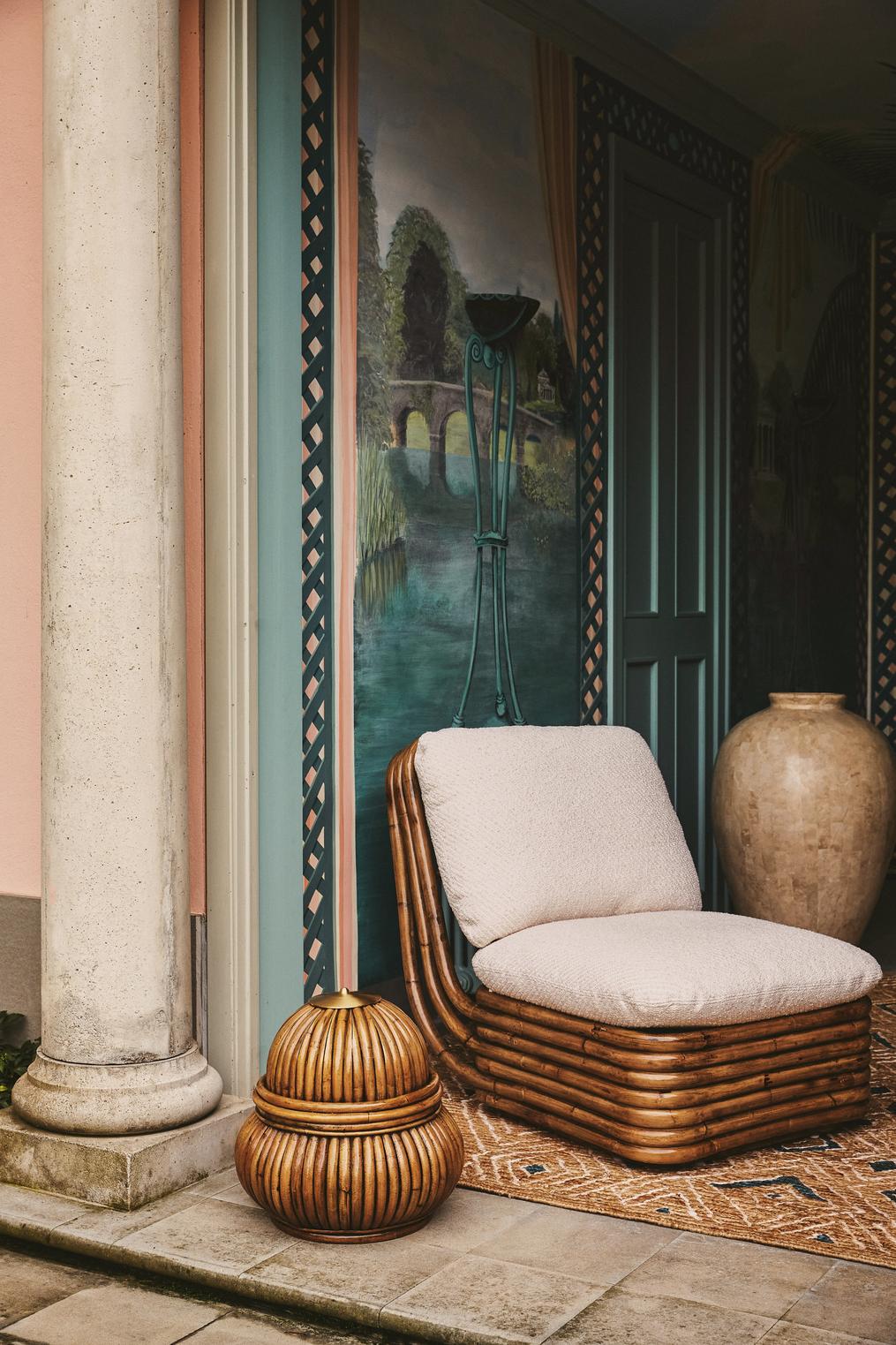 BOHEMIAN 72 armchair upholstered with a rattan base