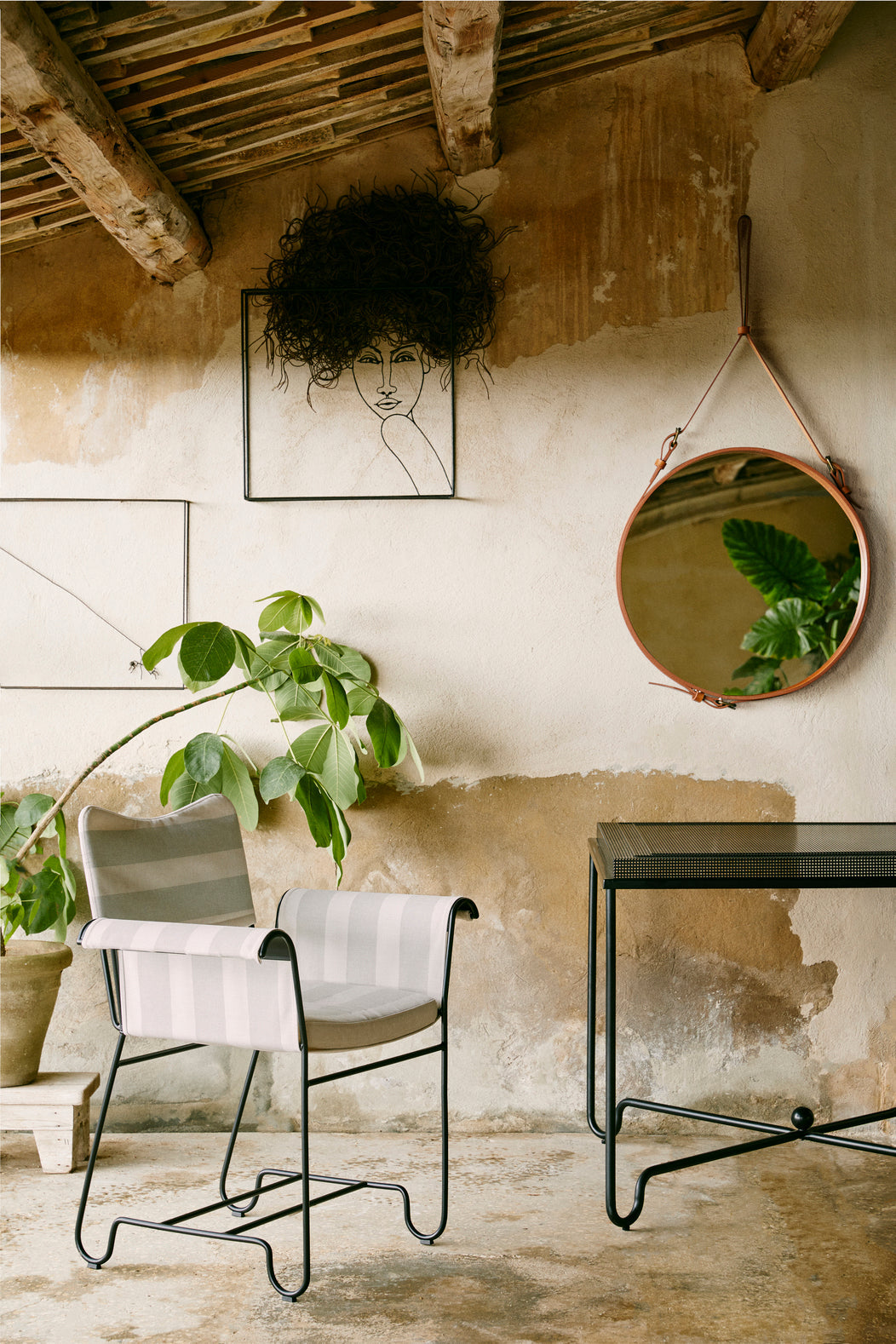 Lustro rond ADNET bruine leer