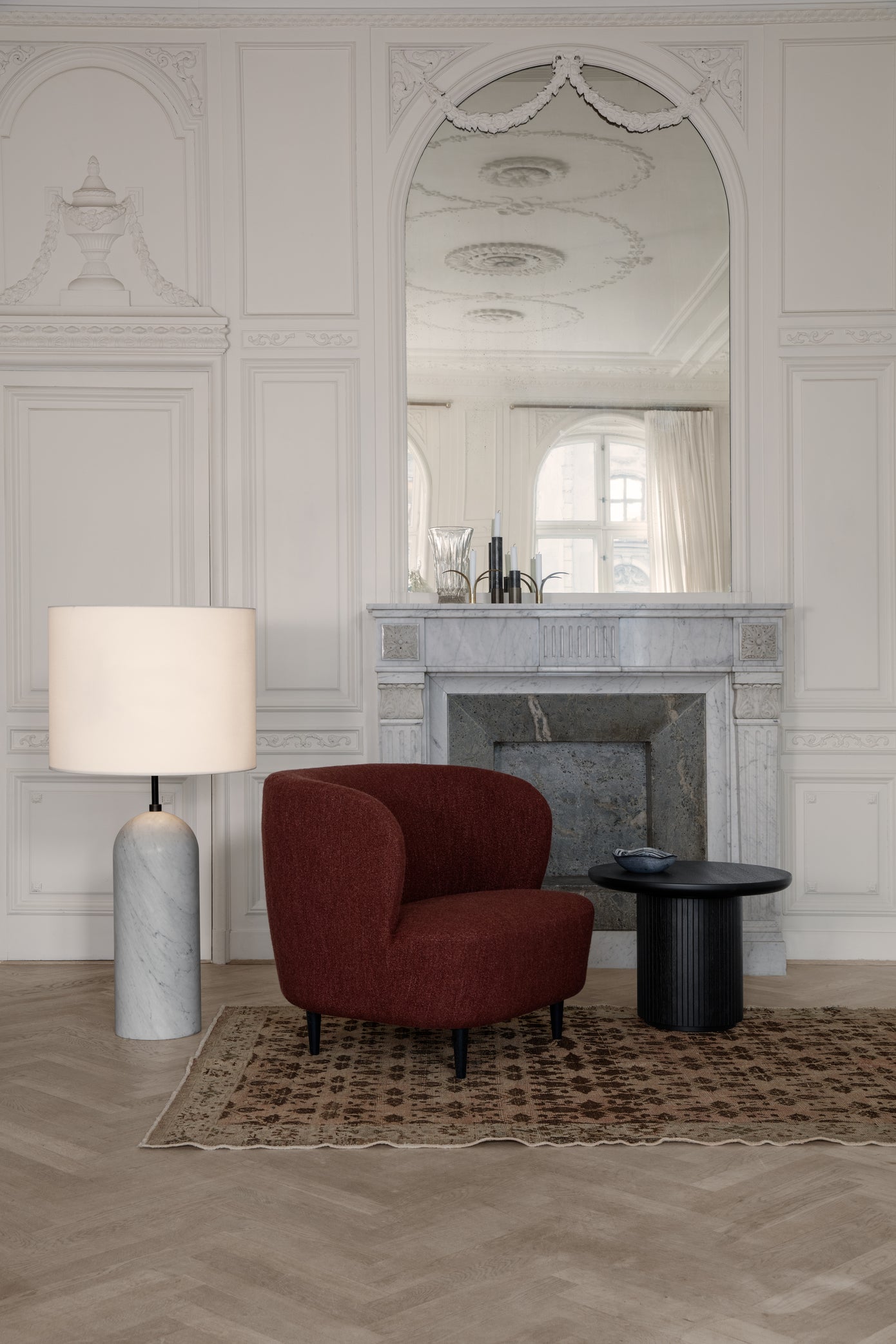 STAY upholstered armchair with a black oak base