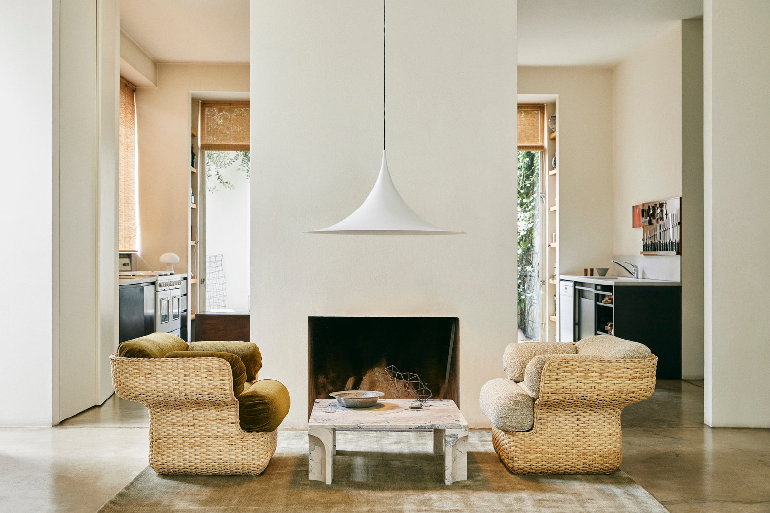 BASKET Sessel grün mit Rattan