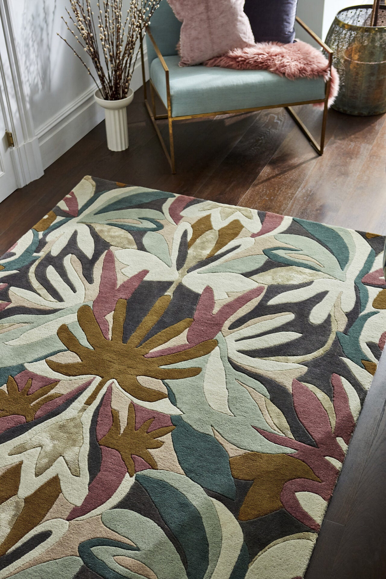 Vloerkleed MELORA POSITANO SUCCULENT groen-bruin