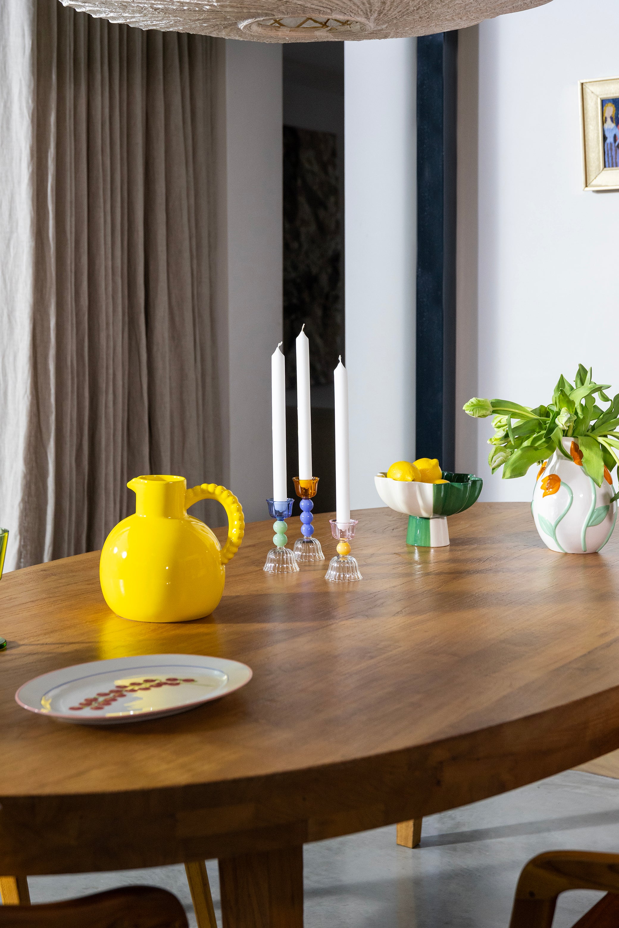 Wazon TULIP wit met groen en oranje